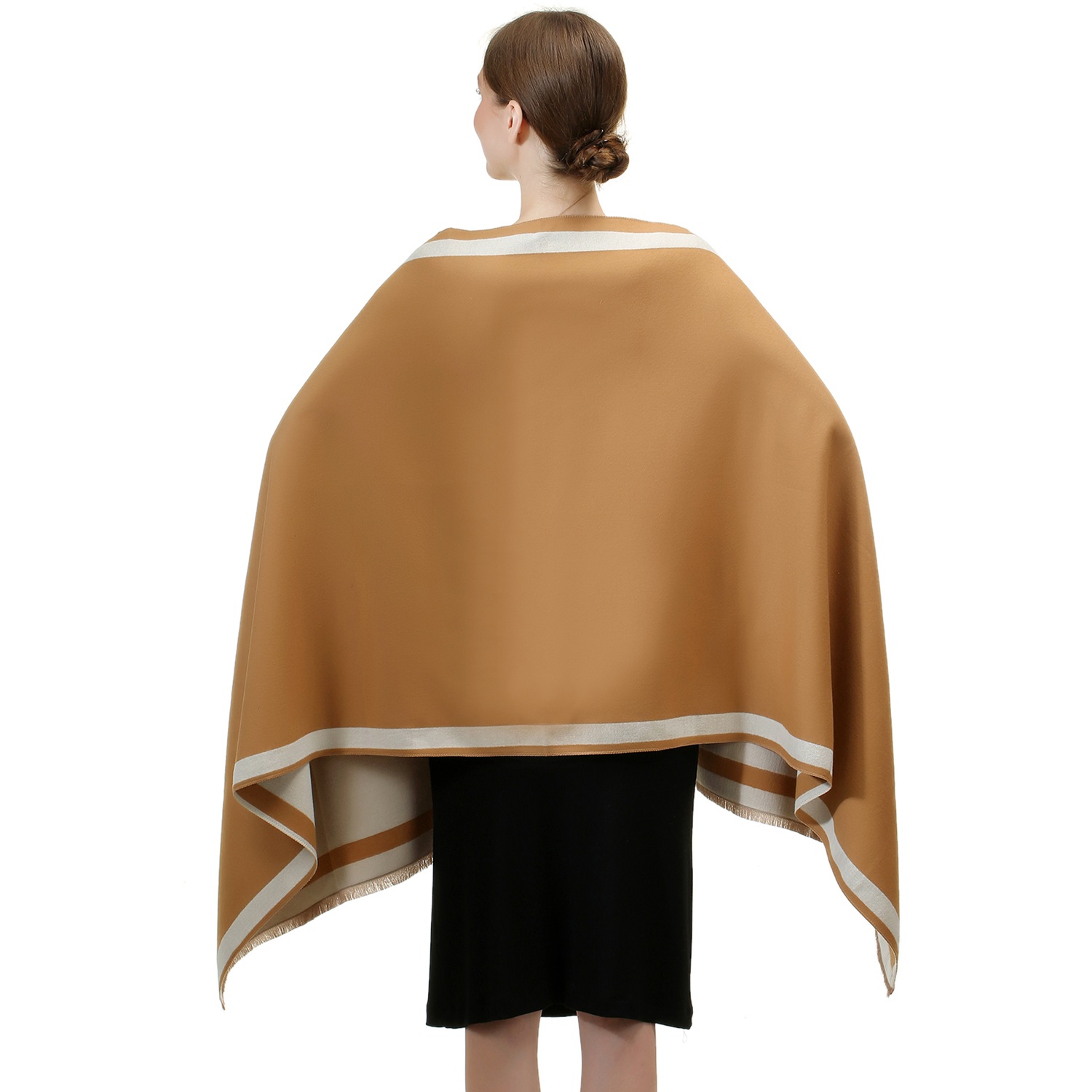 Reversible Oversized Border Cashmere Shawl: Camel 7910