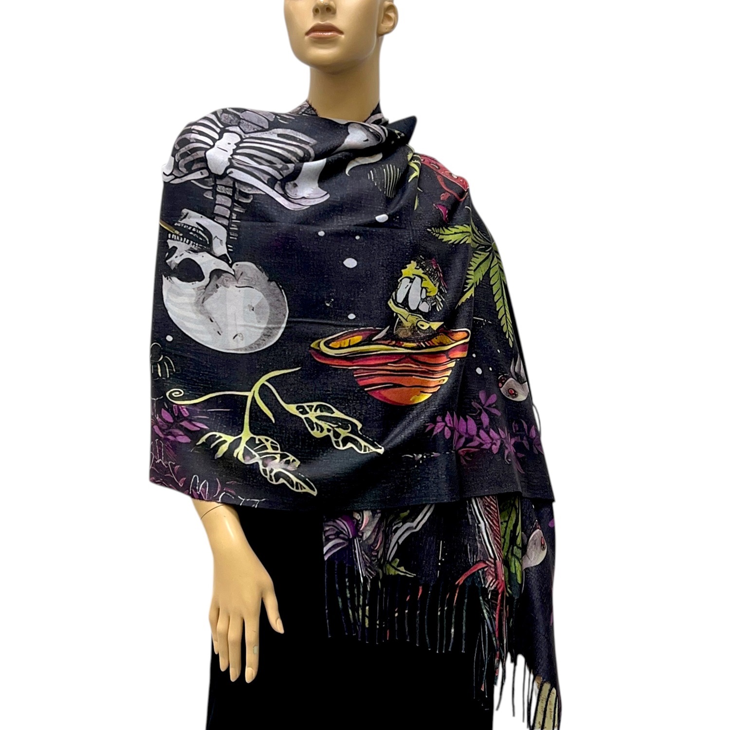 Skeleton Marijuana Pattern Shawl SF24128
