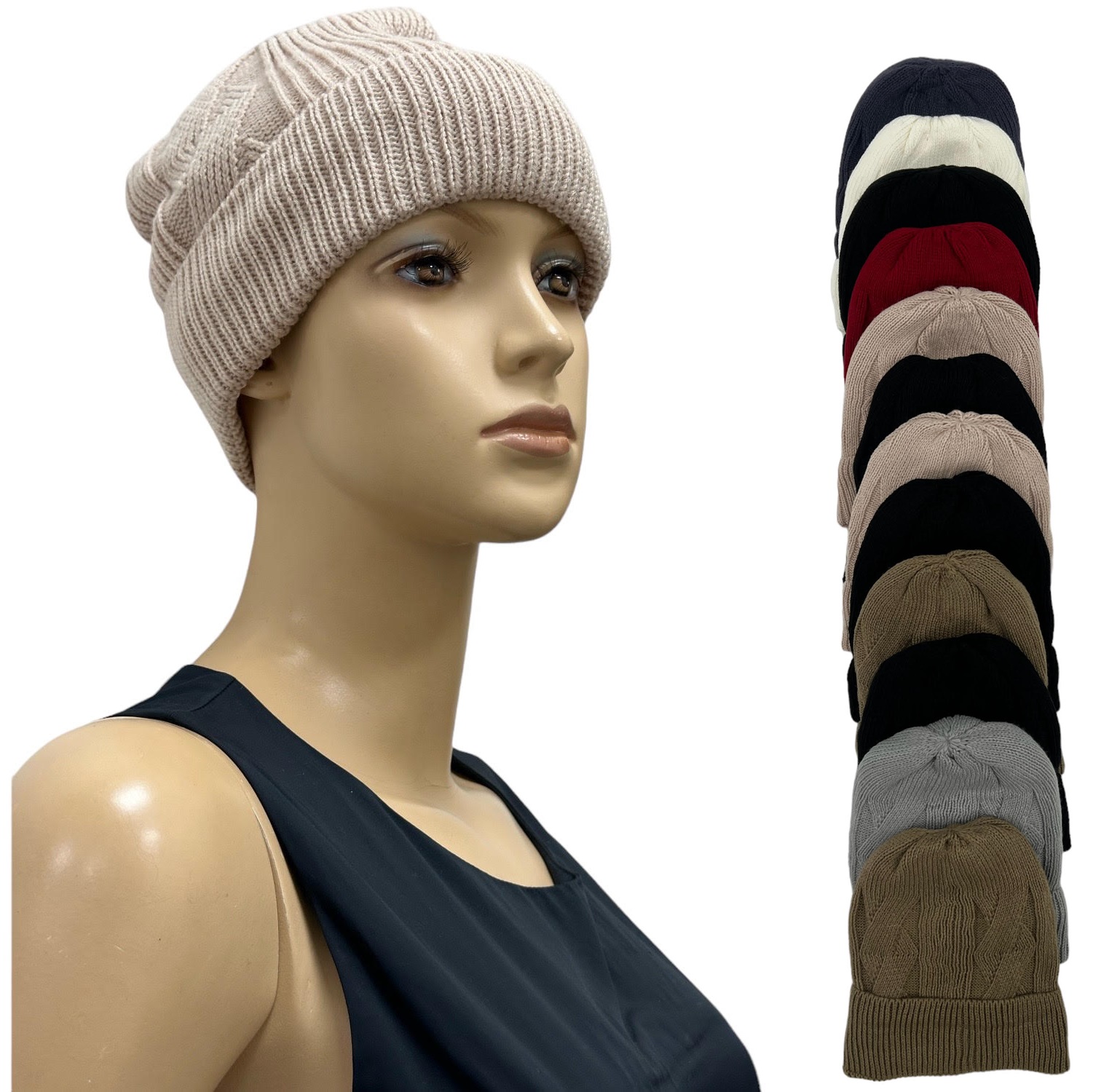 Cable knit Fleece lined Hats ST6913 (7 COLORS 1 Doz)
