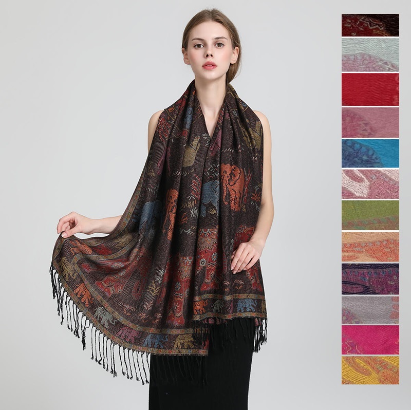 Thai Tradition Elephant Pashmina SF23152 (12 Colors, 1DZ)