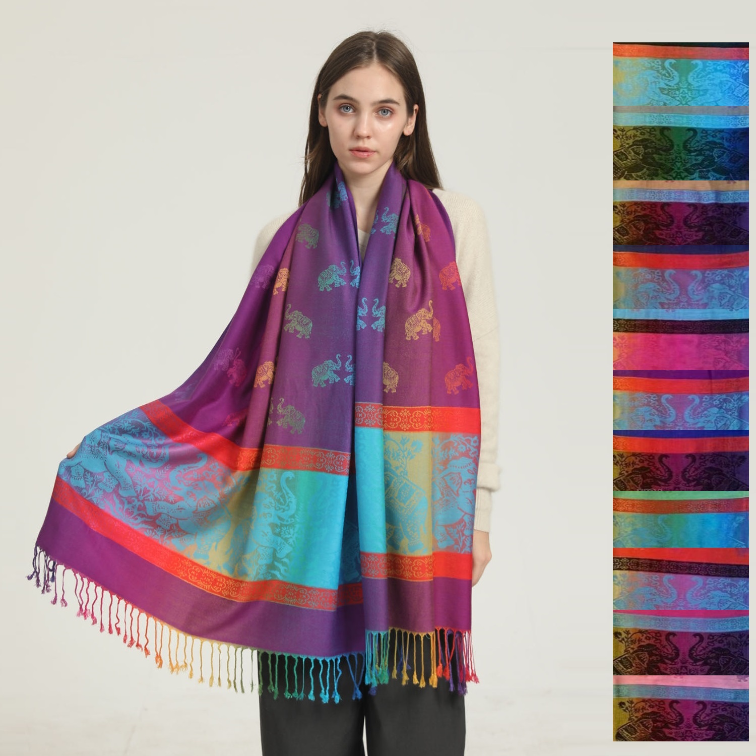 Propitious Rainbow Elephant Pashmina SF23155 (12 Colors 1DZ)