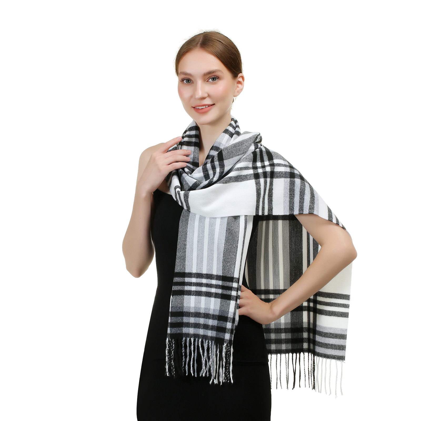 Cashmere feel scarf SW-80 Bk/WT