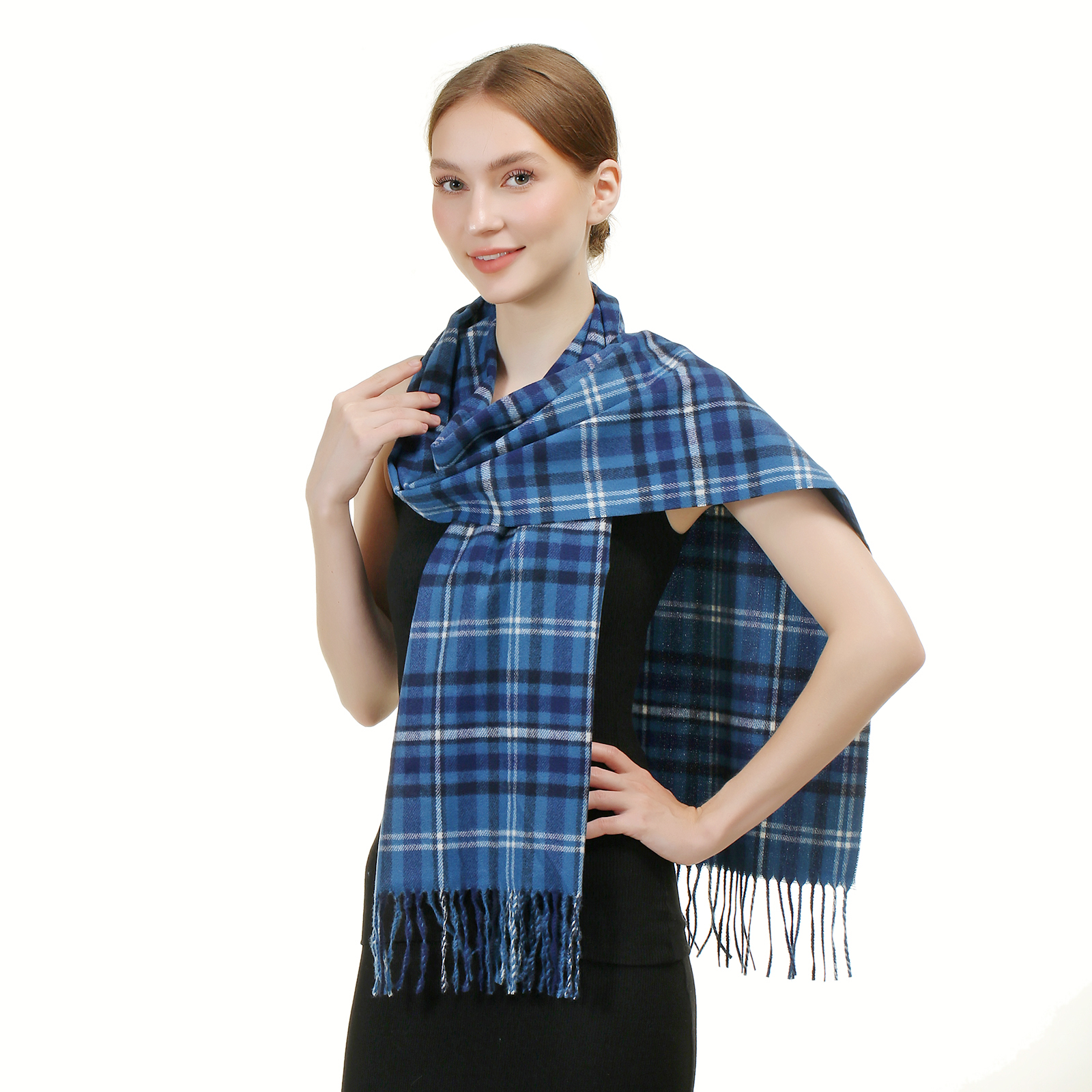 Cashmere Feel Scarf SW-93 Blue Plaid