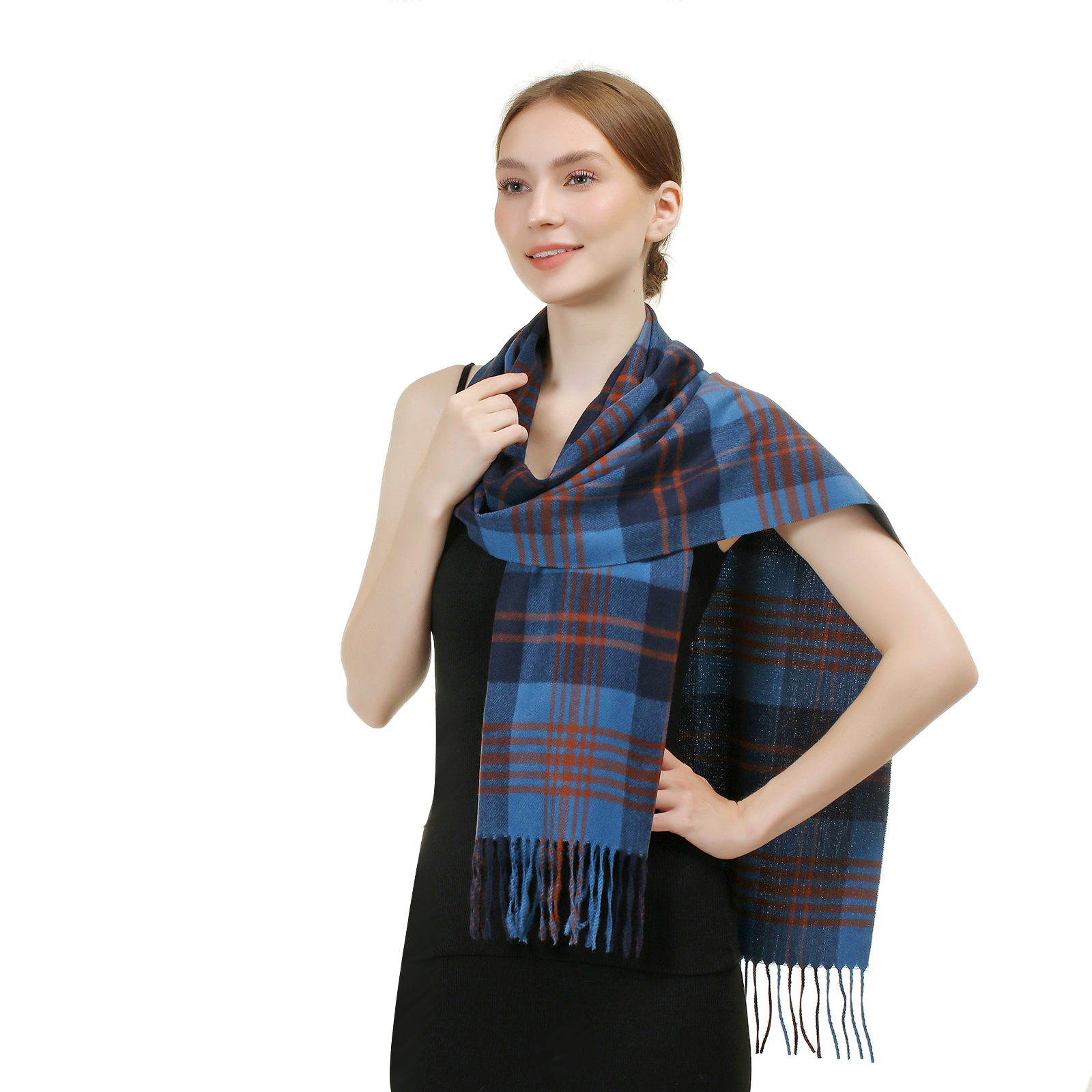 Cashmere feel scarf SW-82 Blue/Brown