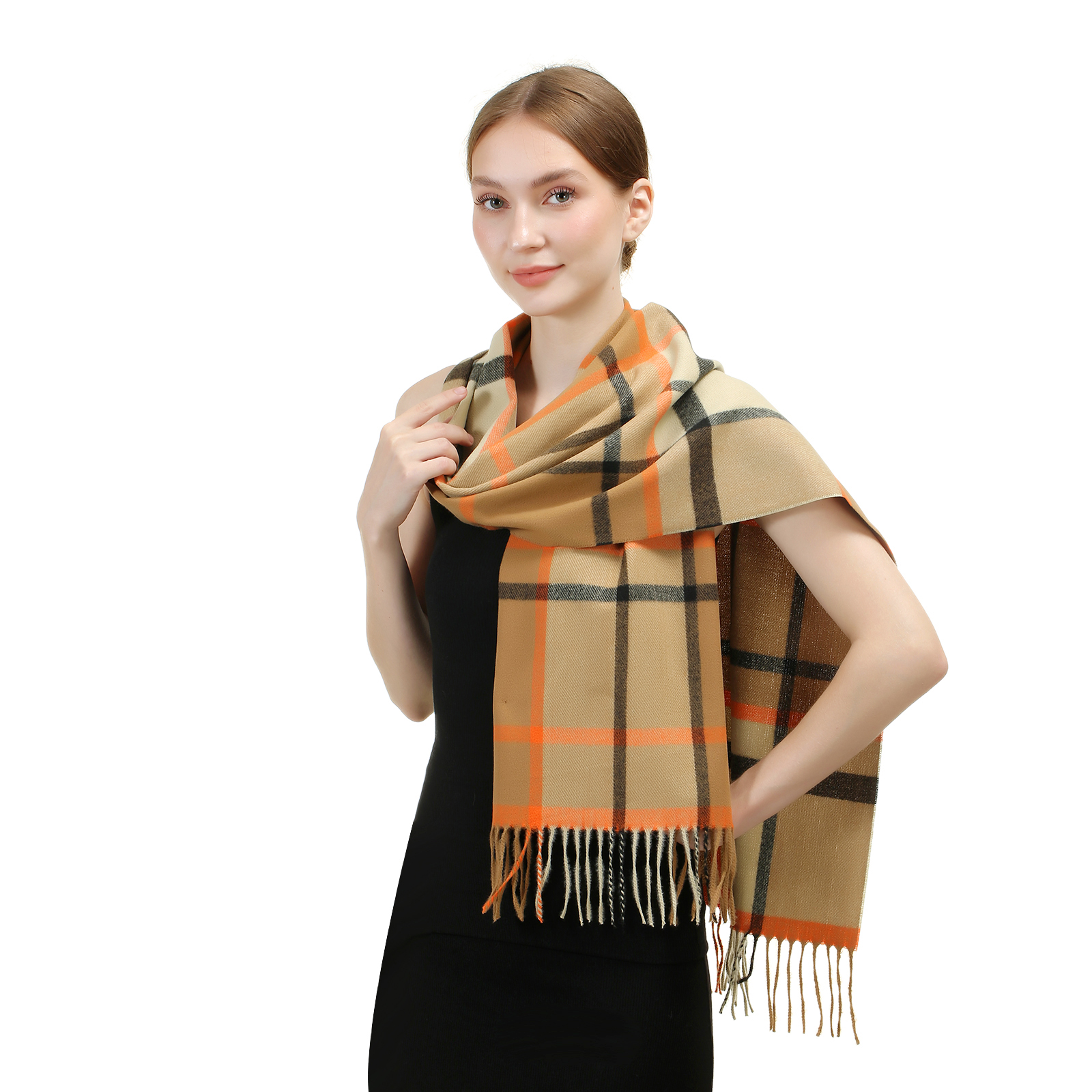 Cashmere feel scarf SW-88 Brown/Orange/BK