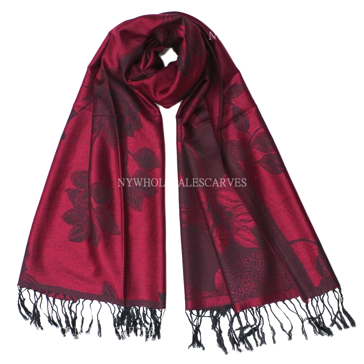 Two Tone Rose Pashmina 5404 Burgundy/Black