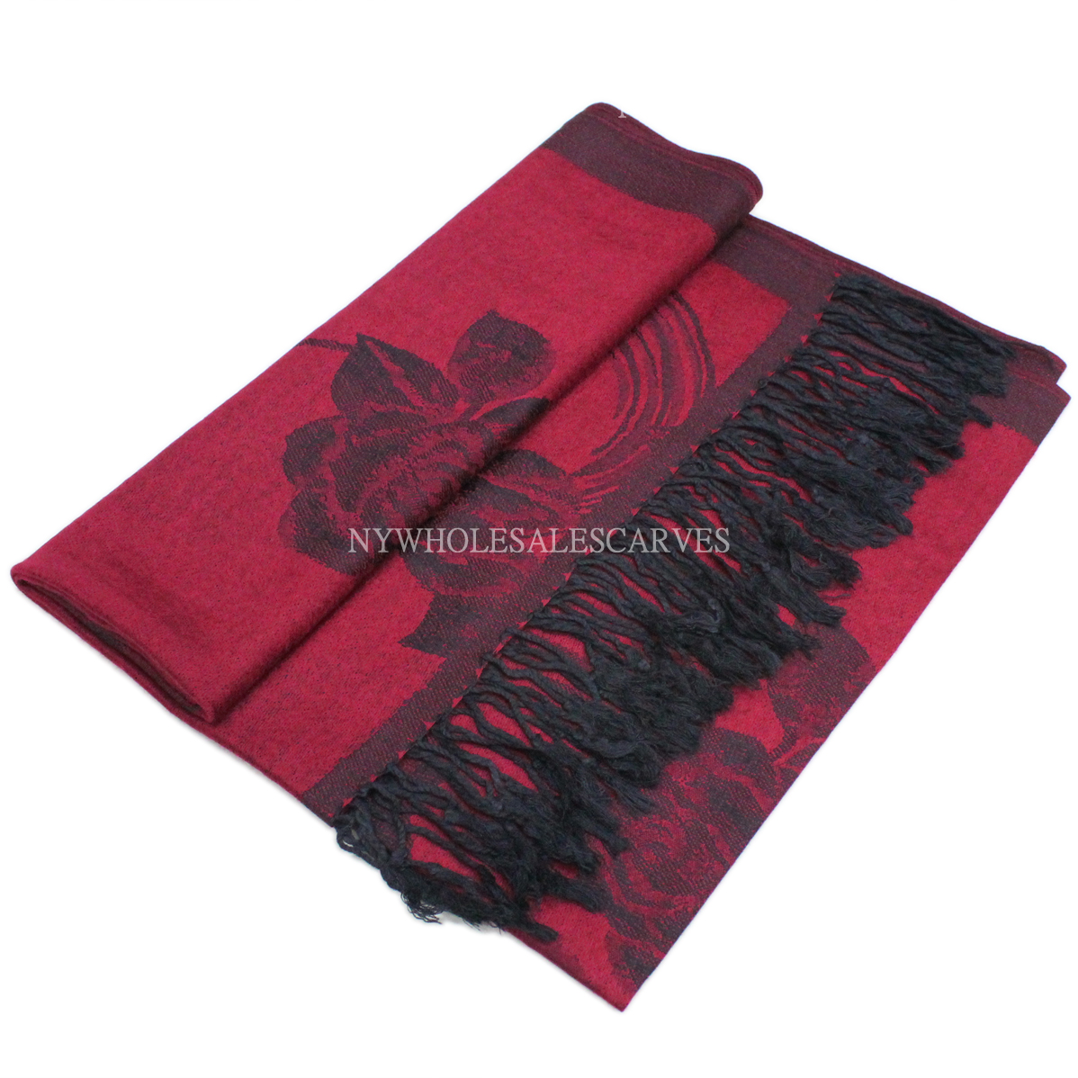 Two Tone Rose Pashmina 5404 Burgundy/Black