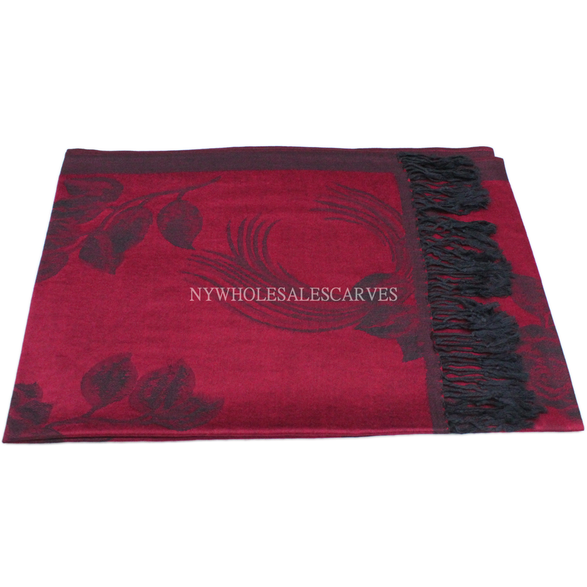 Two Tone Rose Pashmina 5404 Burgundy/Black