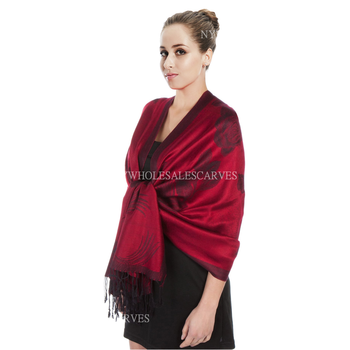 Two Tone Rose Pashmina 5404 Burgundy/Black