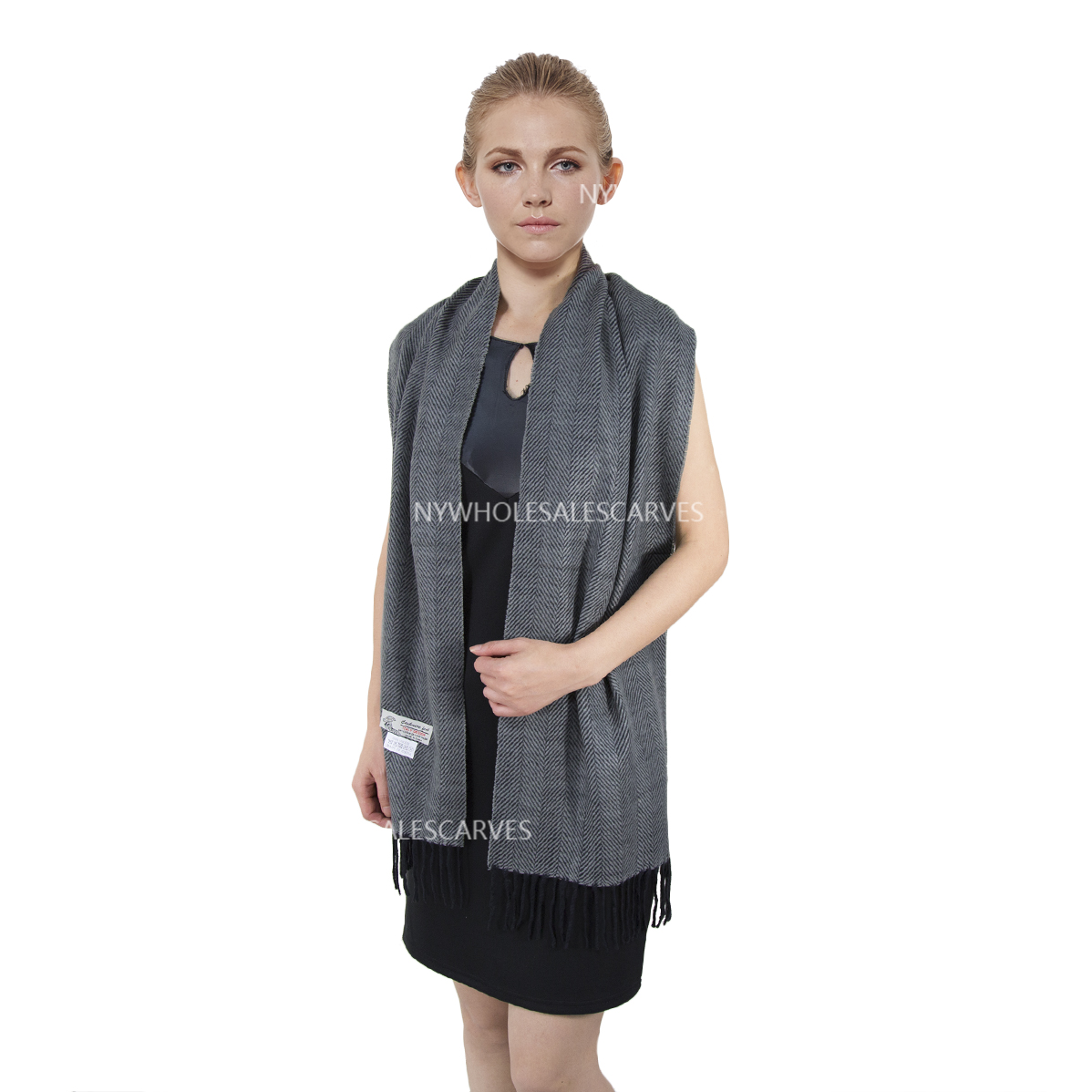 Herringbone Plaid Scarf 04-14 Color: Black/Grey