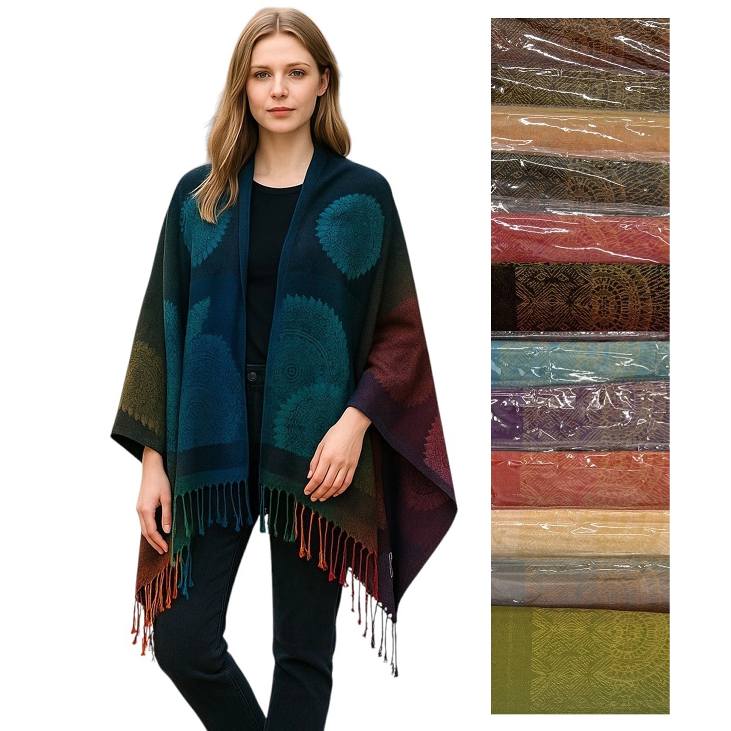 Rainbow Circle Pattern Pashmina JB631 (12 Colors, 1Doz)