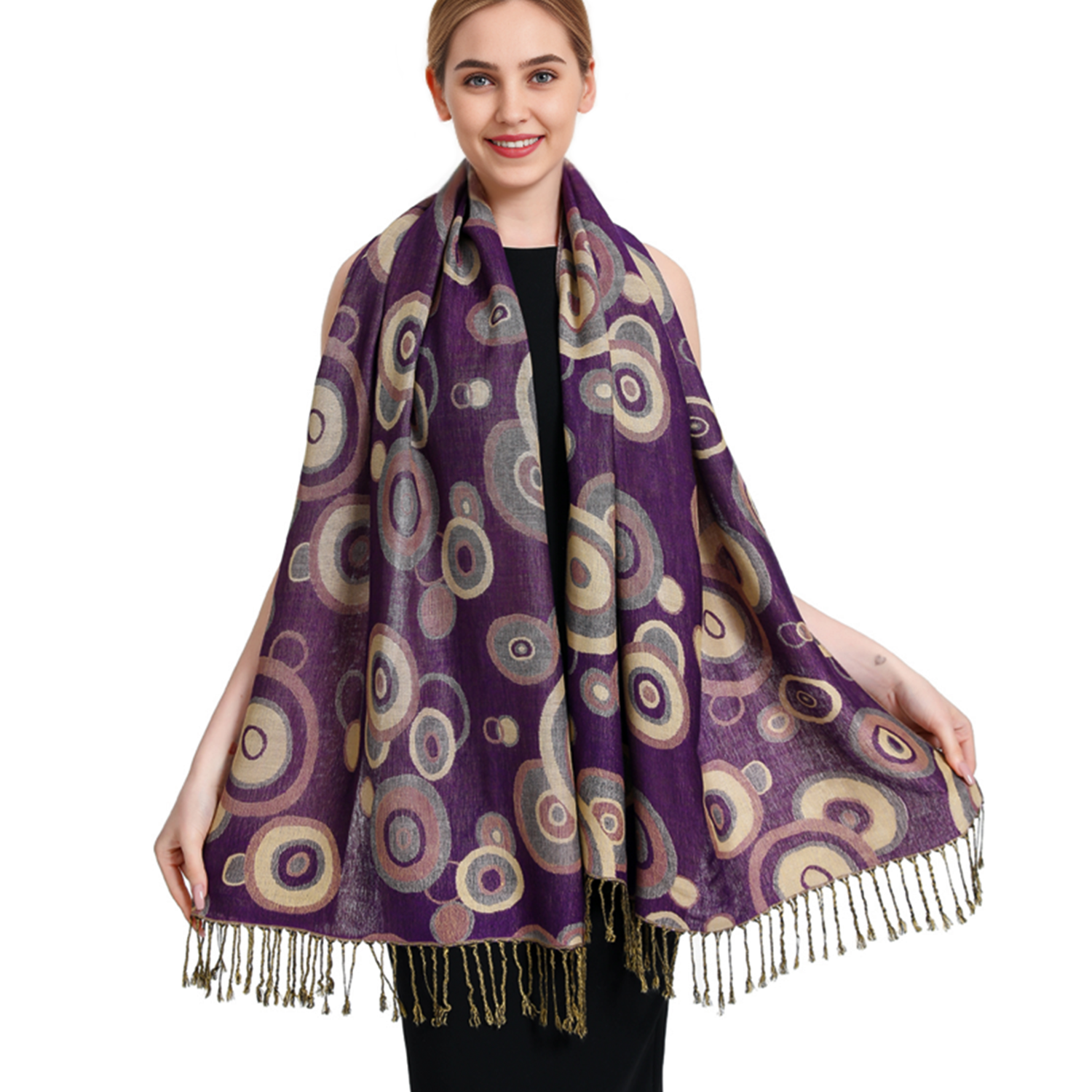 Multi Circle Pashmina NY2506 Purple /Beige
