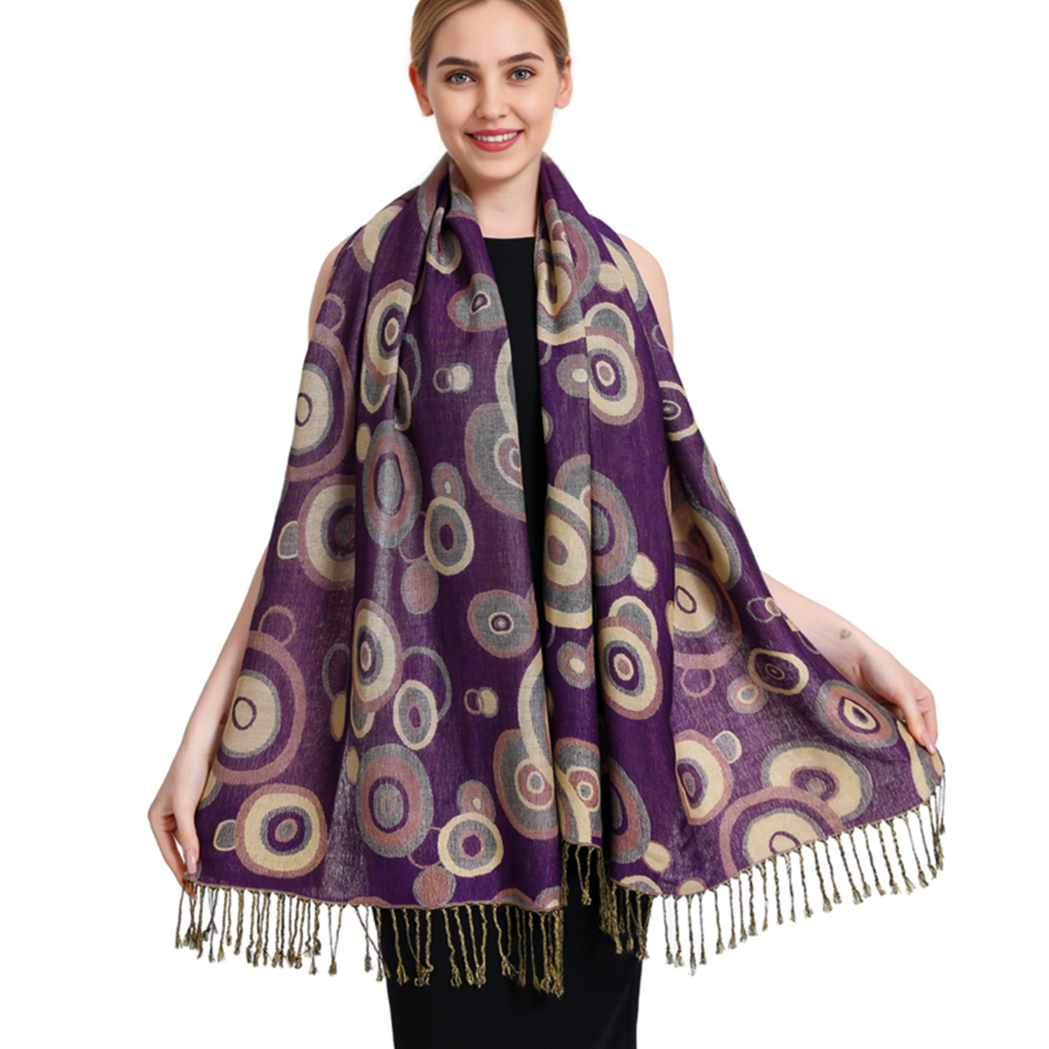 Multi Circle Pashmina NY2506 Purpel/Beige