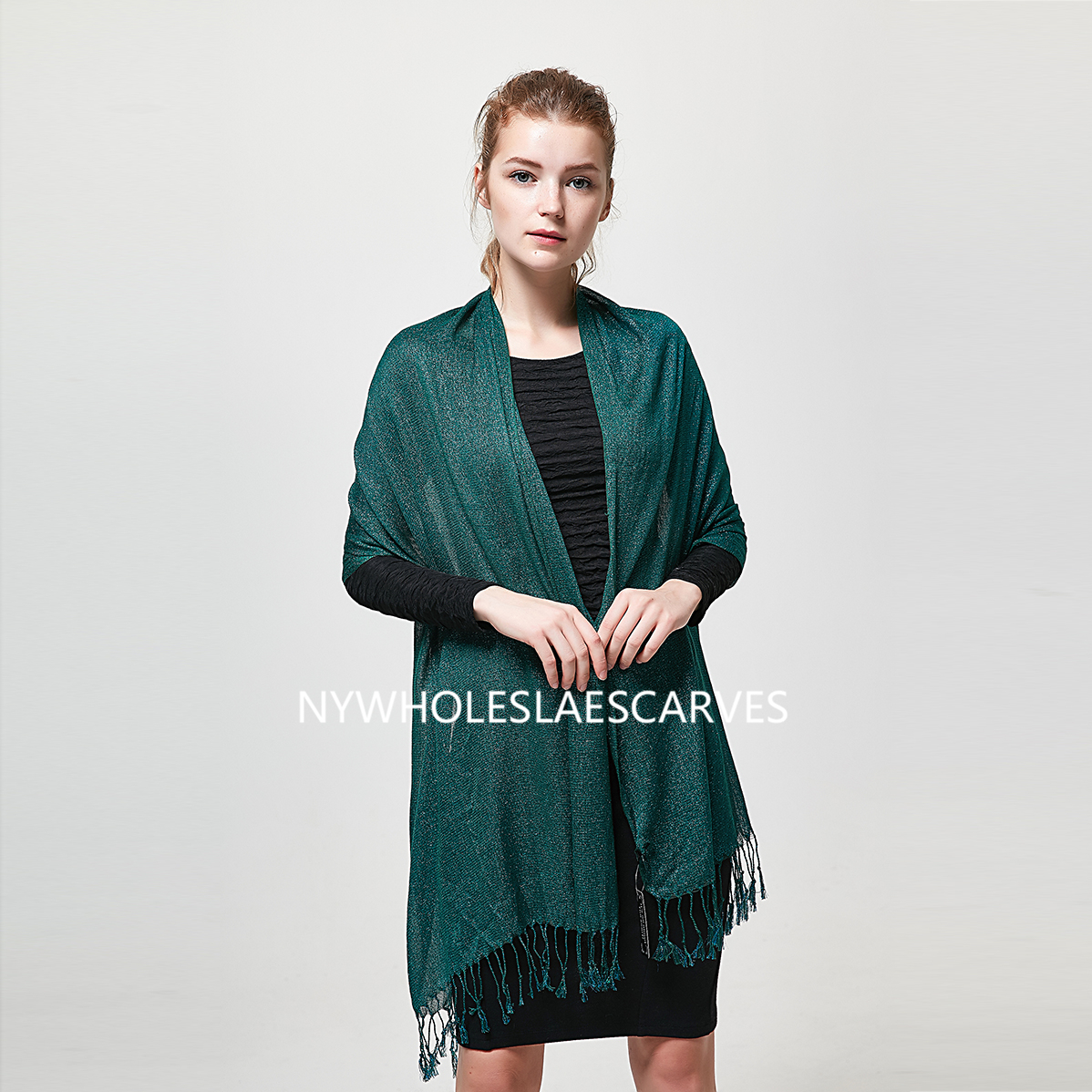 GH2311912 Sparkle Metallic Evening Shawl:Dark Teal