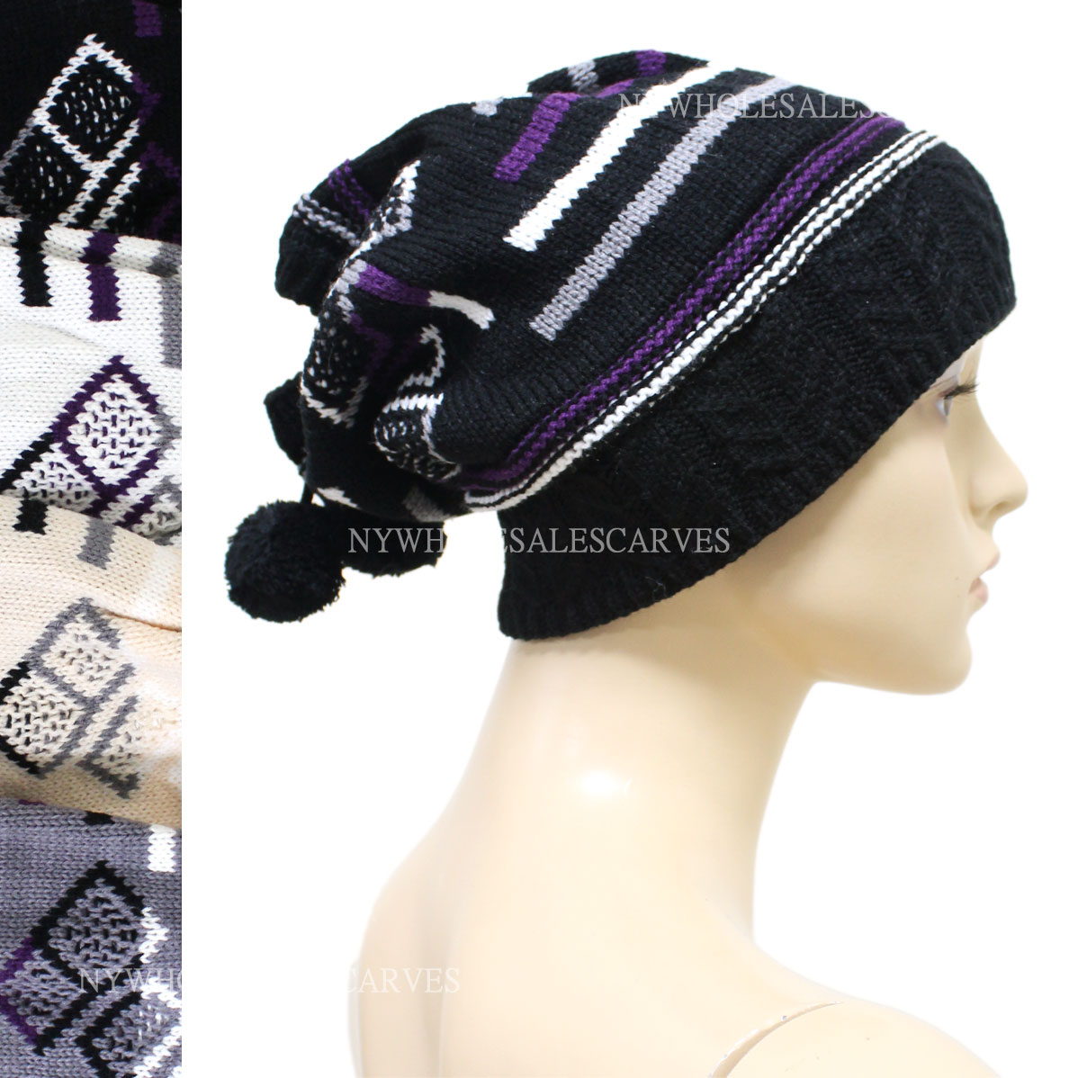 2 Ways Use Knit Winter Hat F-19 (4 Colors, 1 Doz)