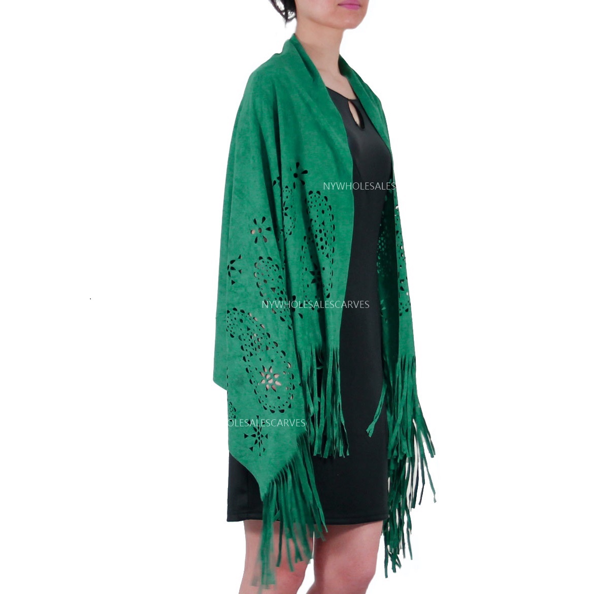 Micro Suede Paisley Laser Cut Poncho Wrap JS4004 Green