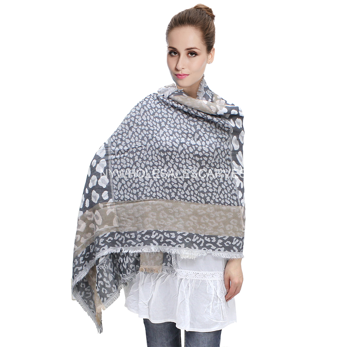 Double Layer Graphic Leopard Print Pashmina #6702 Color: Black