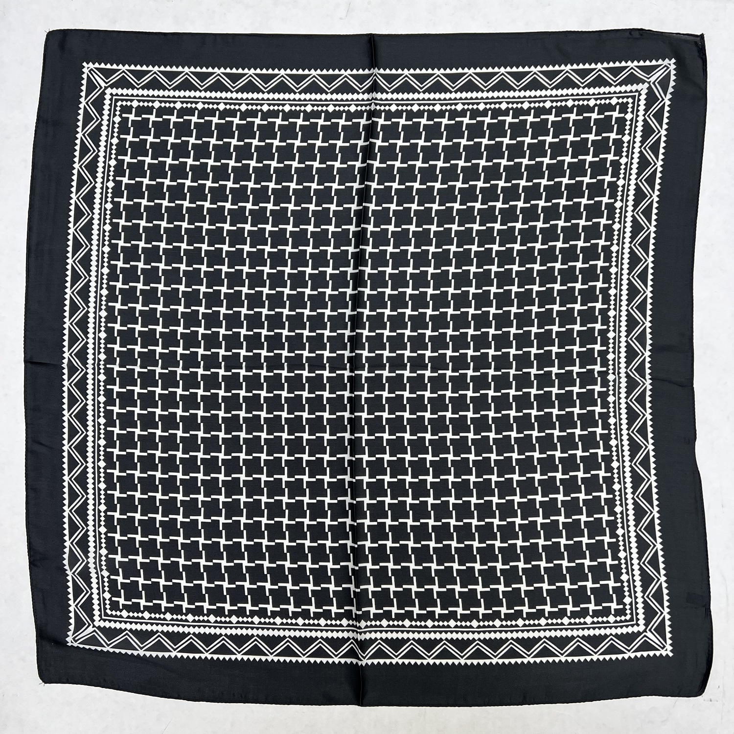 Satin Abstract Print Scarf LR2042-4 Black