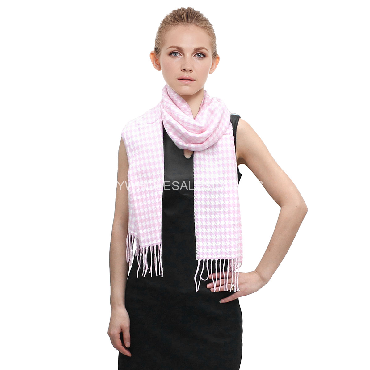 Houndstooth Plaid Scarf #06-06 Color: Light Pink