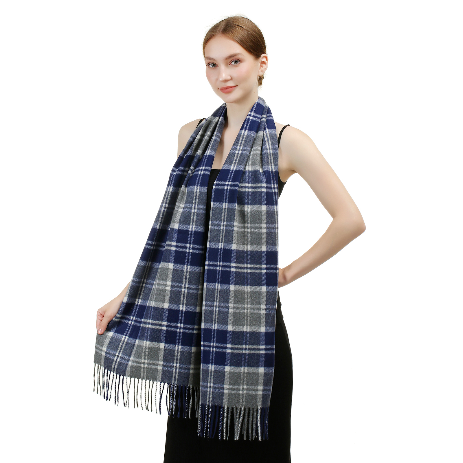 Cashmere feel scarf SW-97 Navy/Grey