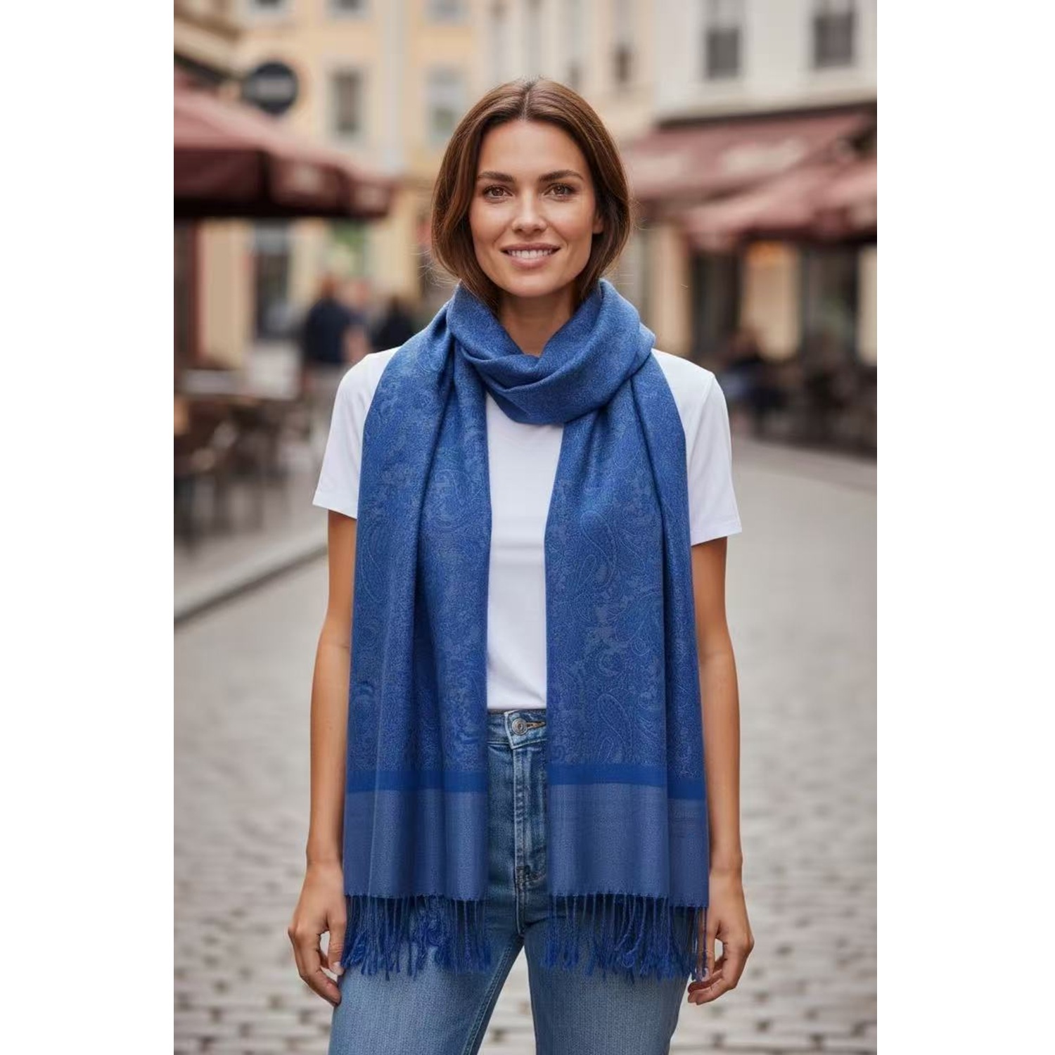 Jacquard Pashmina PL18116 Blue/Grey  Jacquard Pashmina PL18116 Blue/Grey