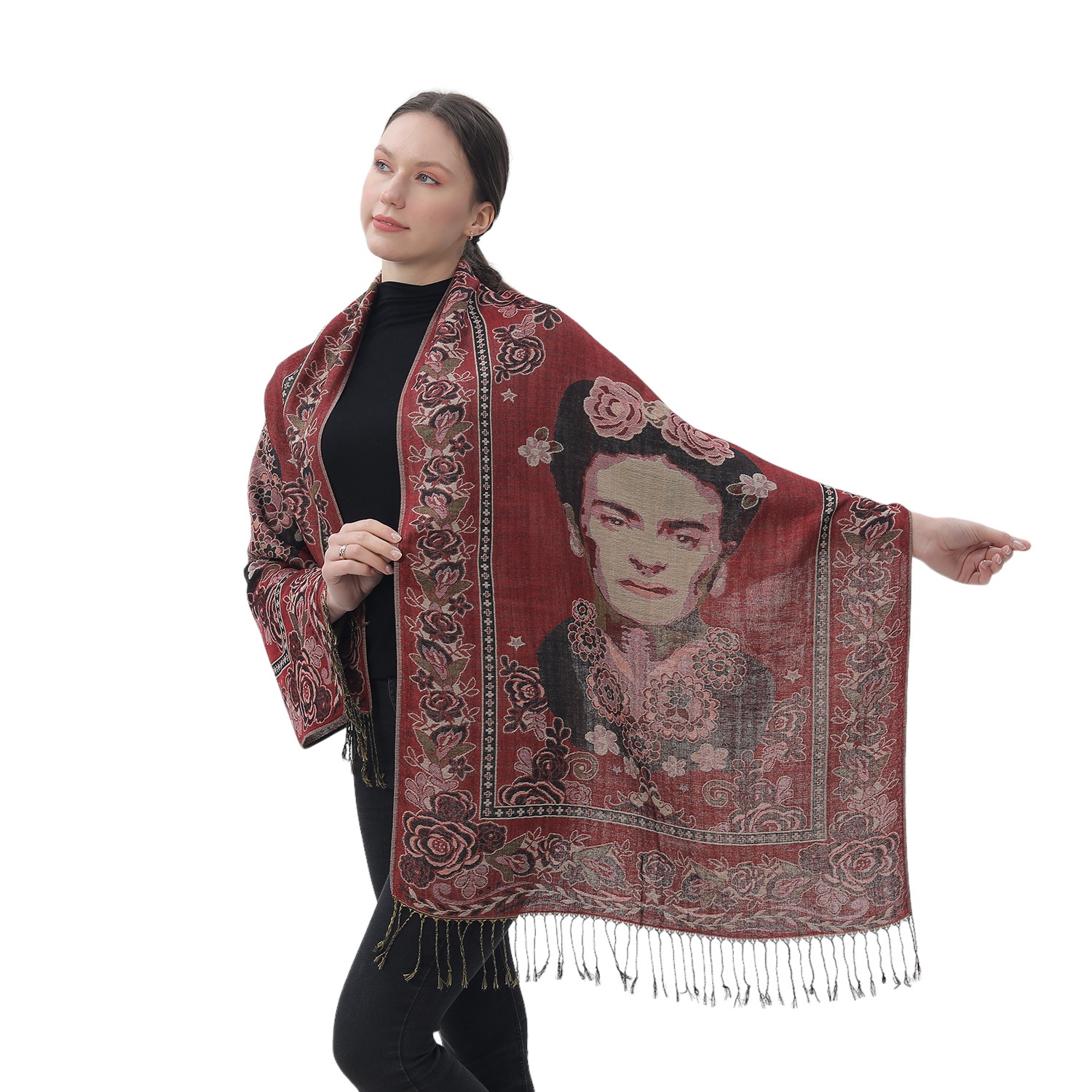 Divine Frida Kahlo Pashmina NY23185-1 Maroon