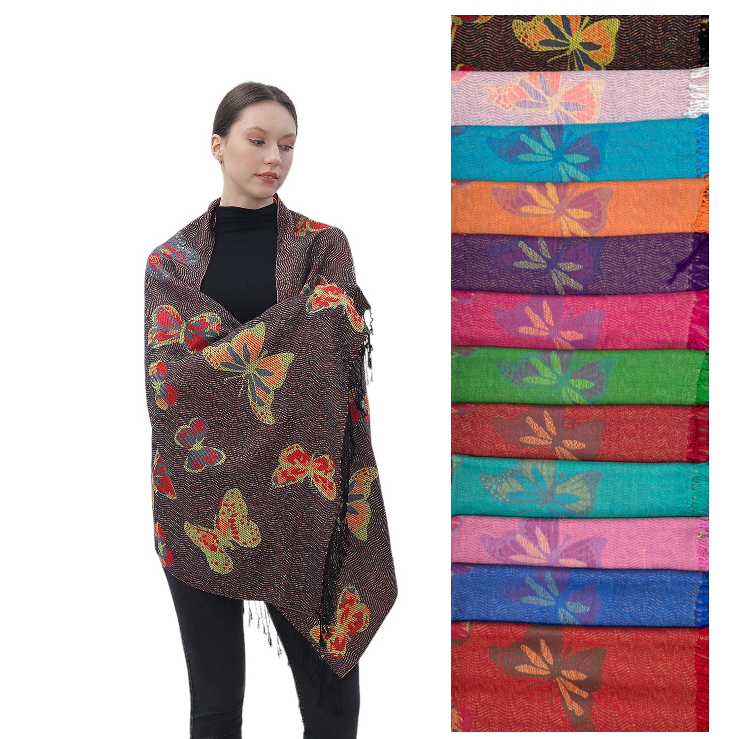 Glamorous Butterfly Pattern Pashmina NY23191 (12 COLORS, 1DZ)