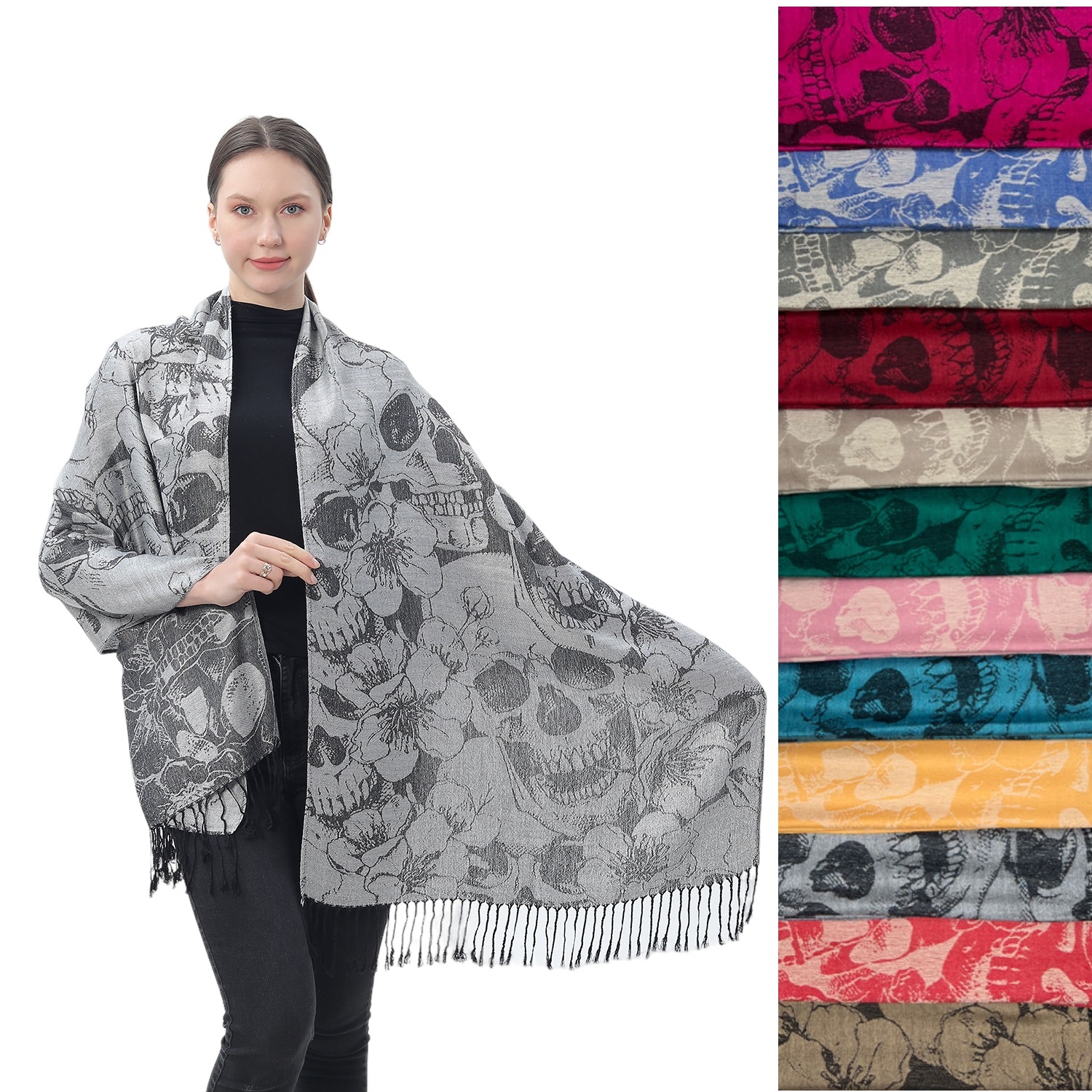 Vogue Skeleton Floral Pattern Pashmina NY23190 (12 COLORS, 1DZ)