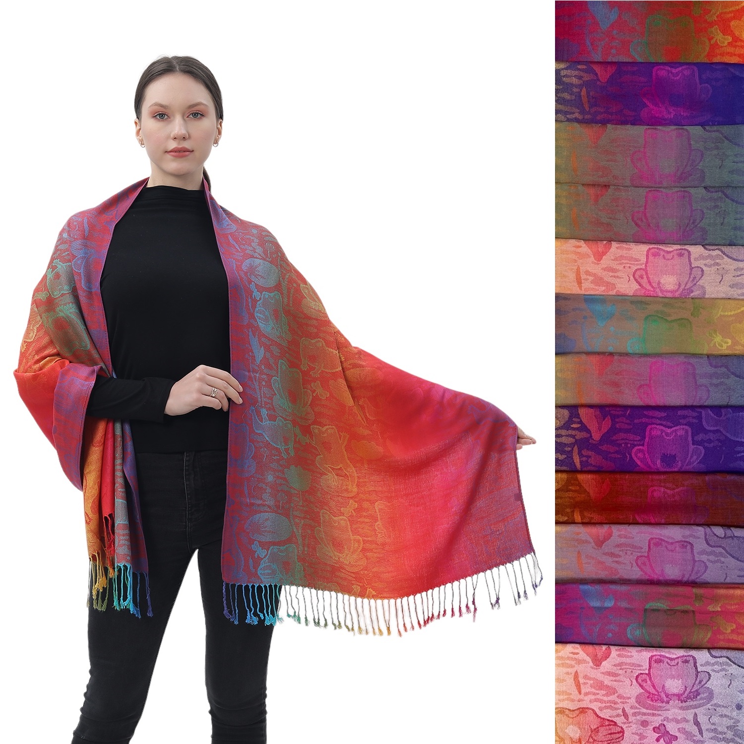 Playful Rainbow Frog Pashmina NY23193 (11 COLORS, 1DZ)