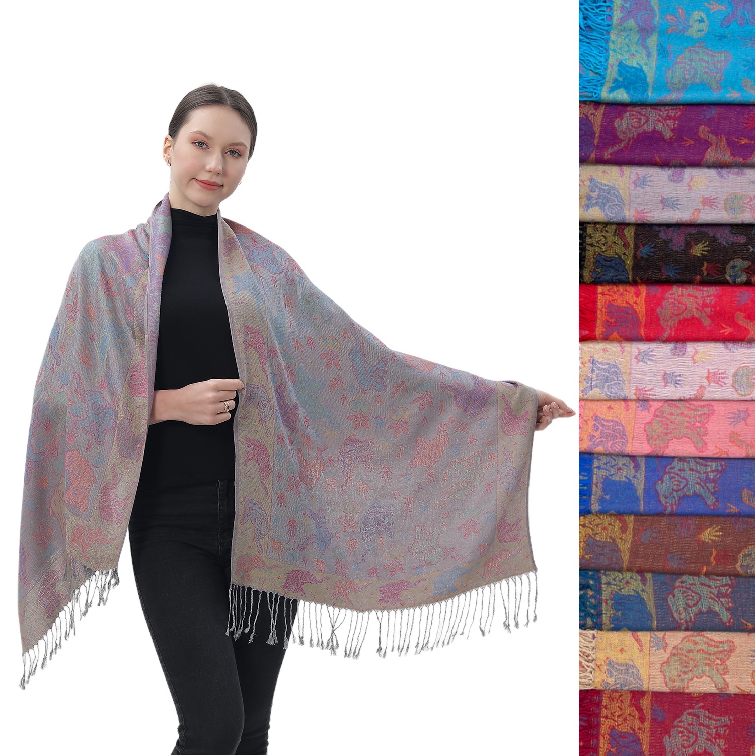 Fabulous Multi Elephant Pashmina NY23194 (12 Colors 1 Dz)