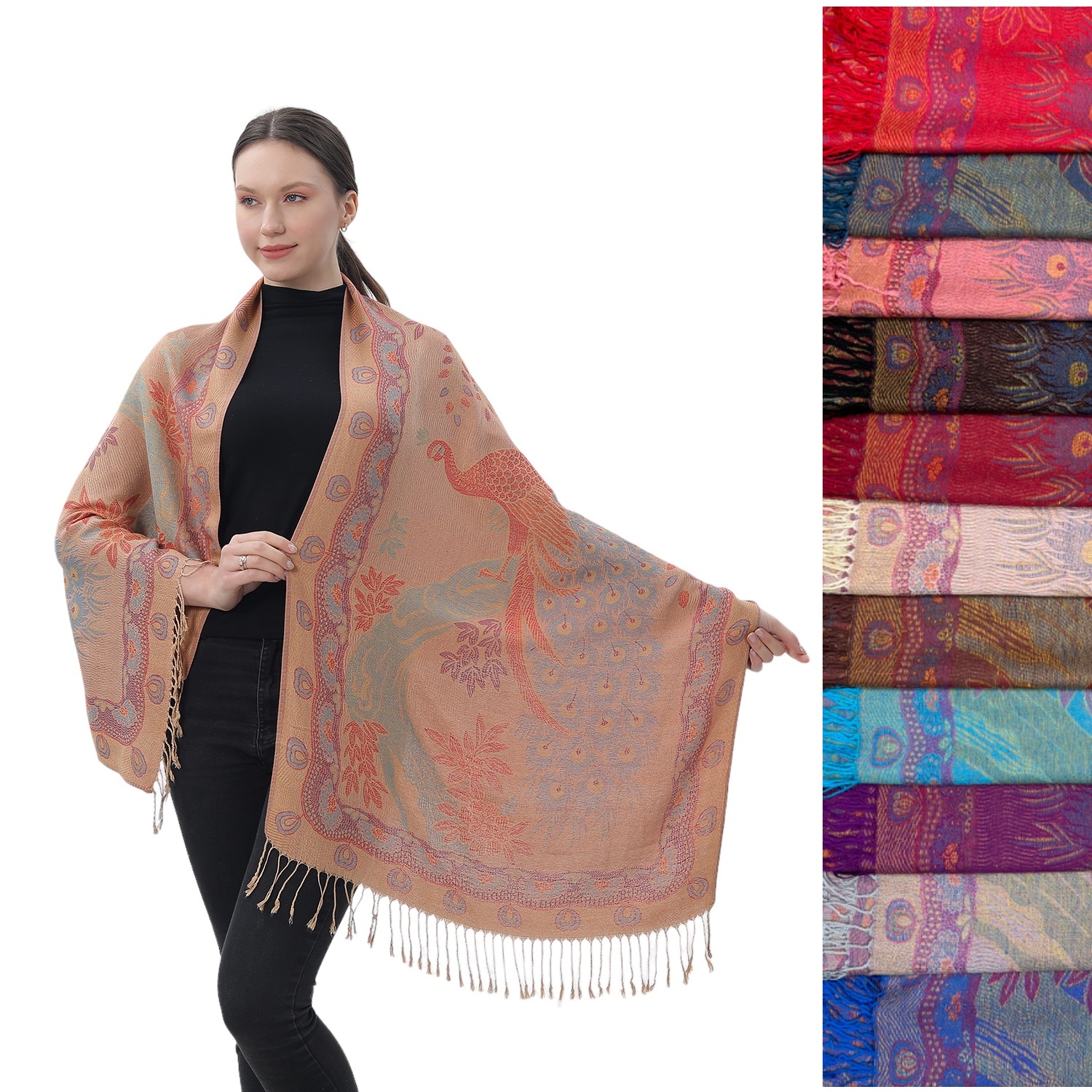 Modish Peacock Pattern Pashmina NY23195 (12 COLORS, 1DZ)