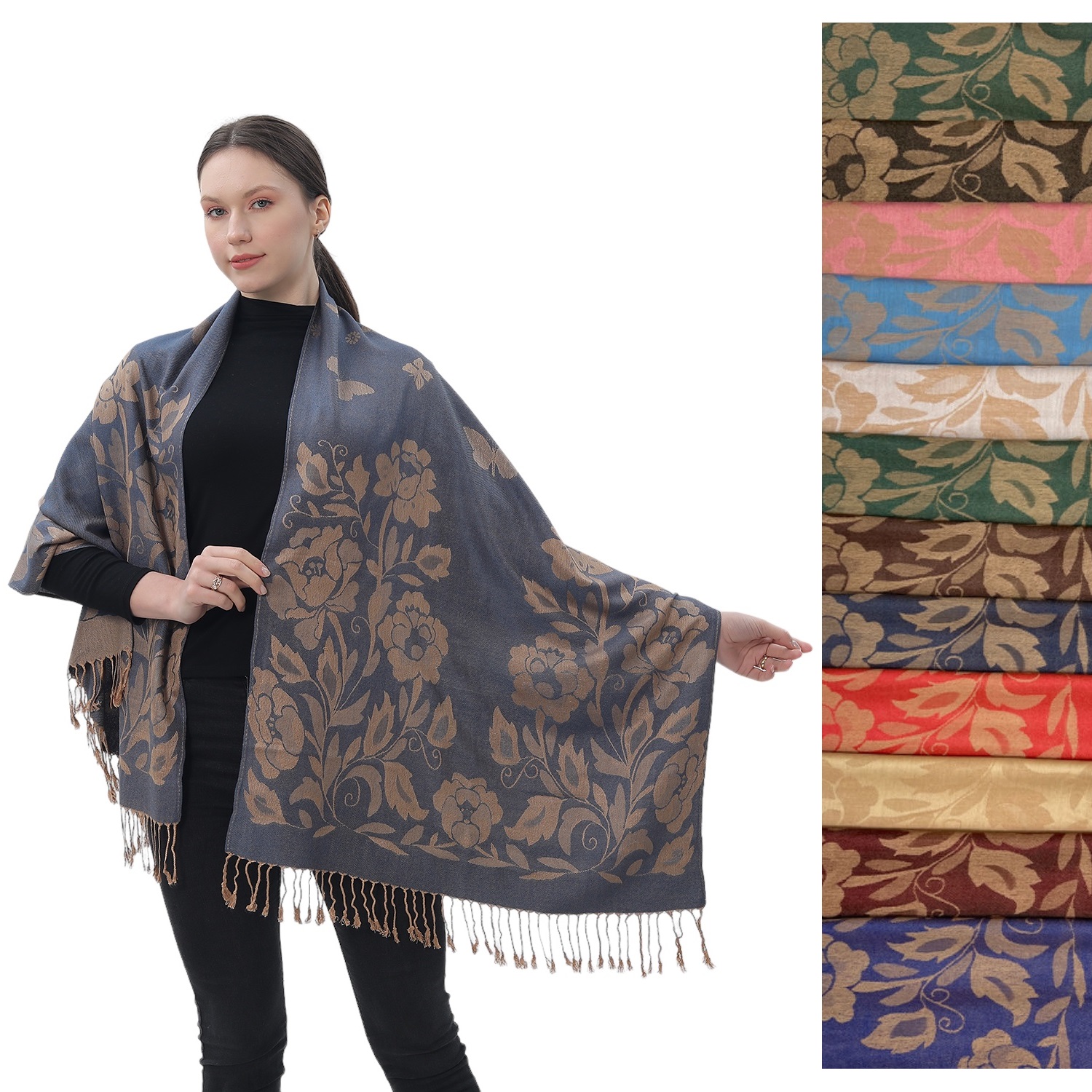 Butterfly Flower Pattern Pashmina NY23196 (11 COLORS, 1DZ)