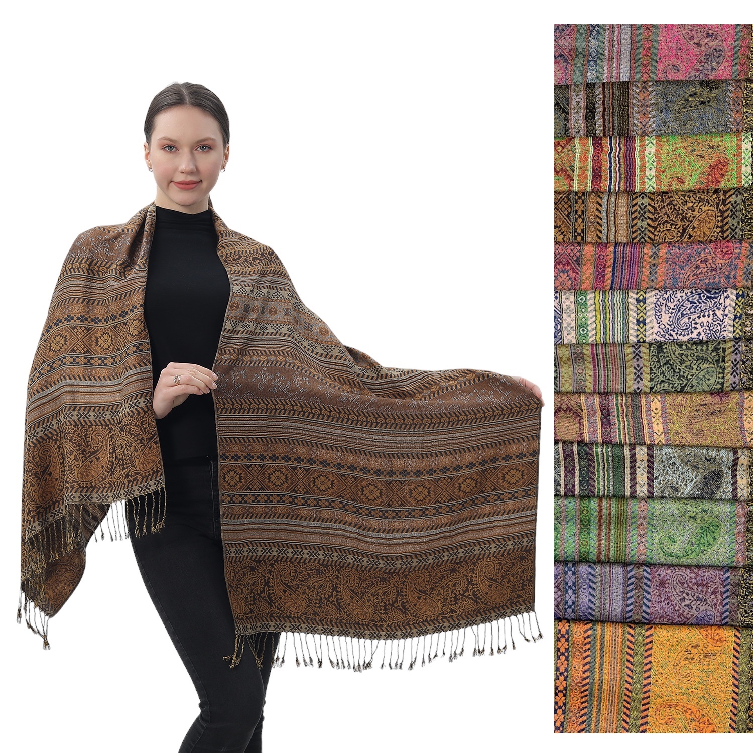 Vintage Boho Striped Pashmina NY23197 (12 COLORS, 1DZ)