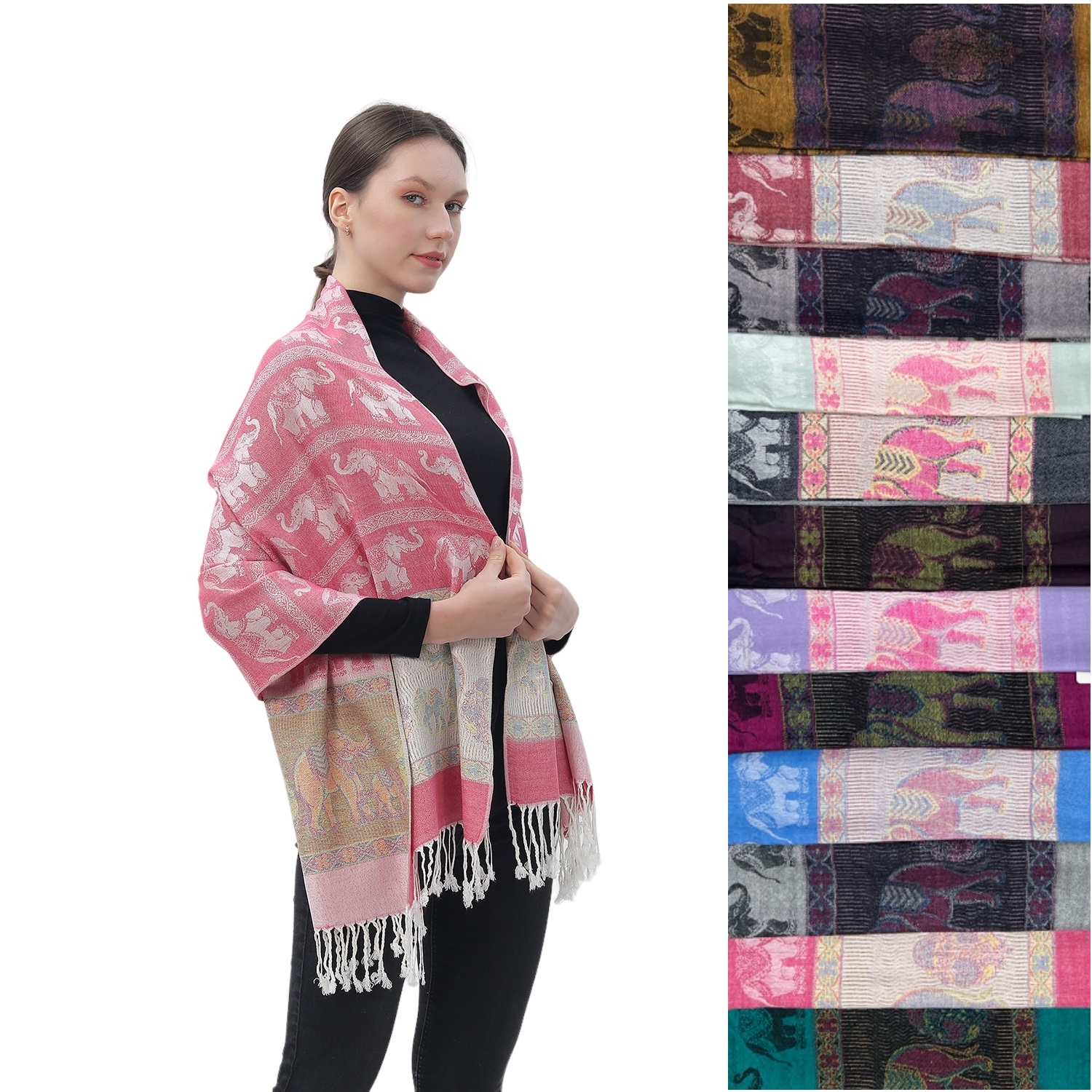 Good fortune Elephant Pashmina NY23198 (12 COLORS, 1DZ)