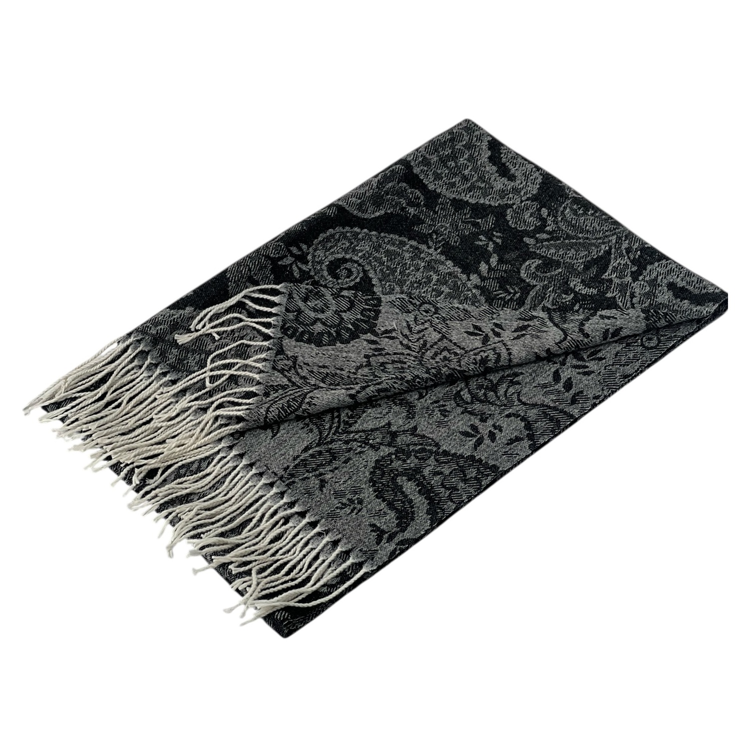 Black Boho Chic Paisley Cashmere Feel Shawl: NY23214-1