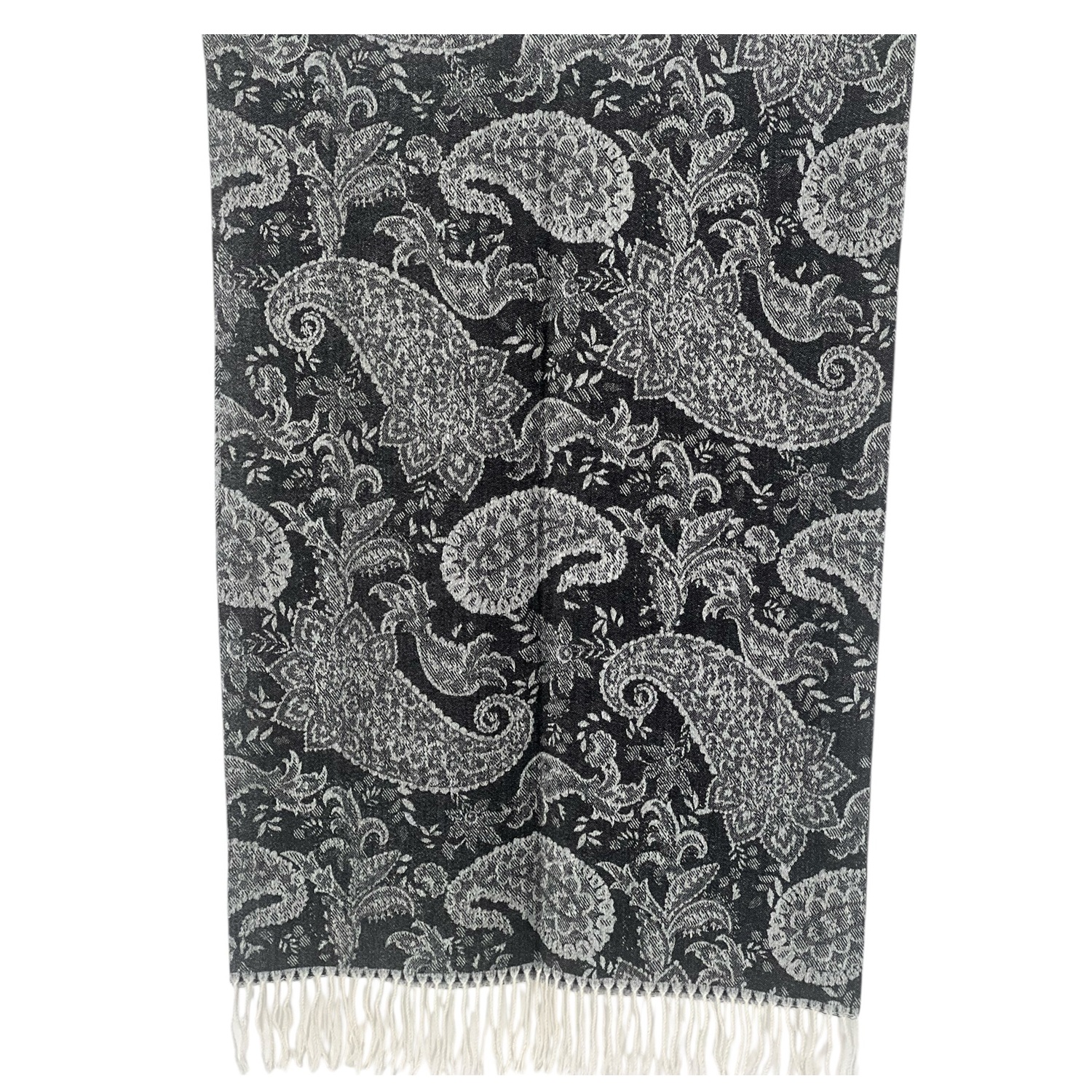 Black Boho Chic Paisley Cashmere Feel Shawl: NY23214-1