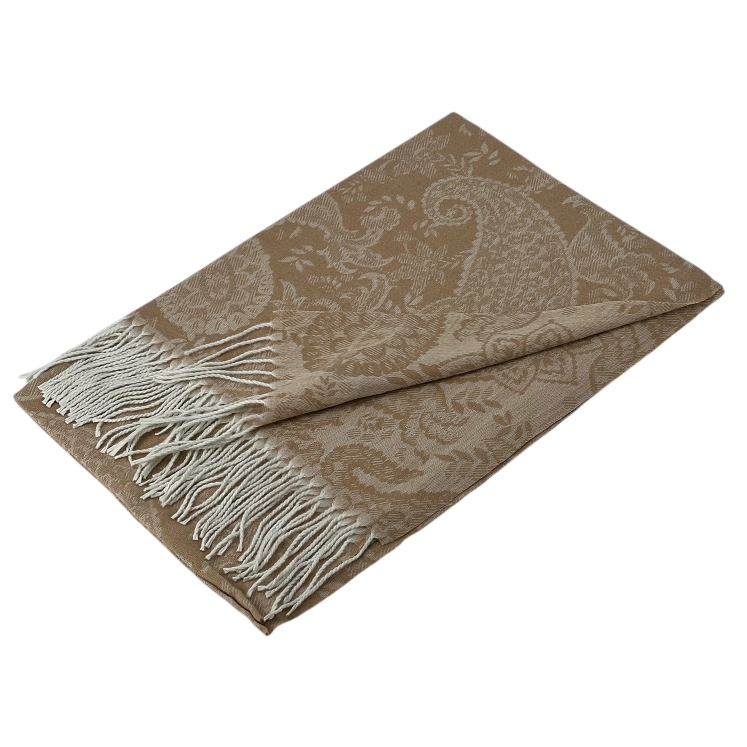 Soft Beige Boho Chic Paisley Cashmere Feel Shawl: NY23214-2