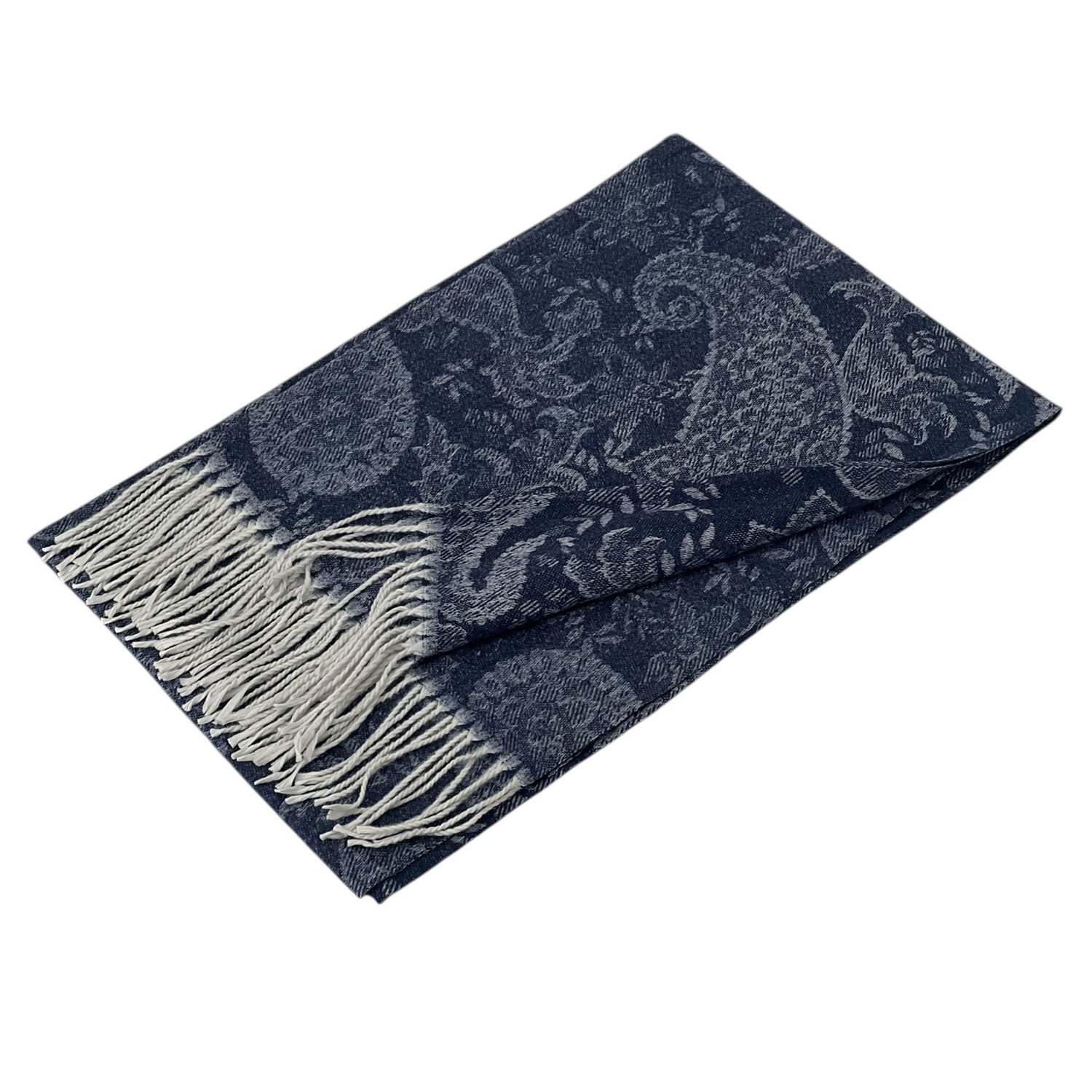 Navy Boho Chic Paisley Cashmere Feel Shawl:NY23214-3