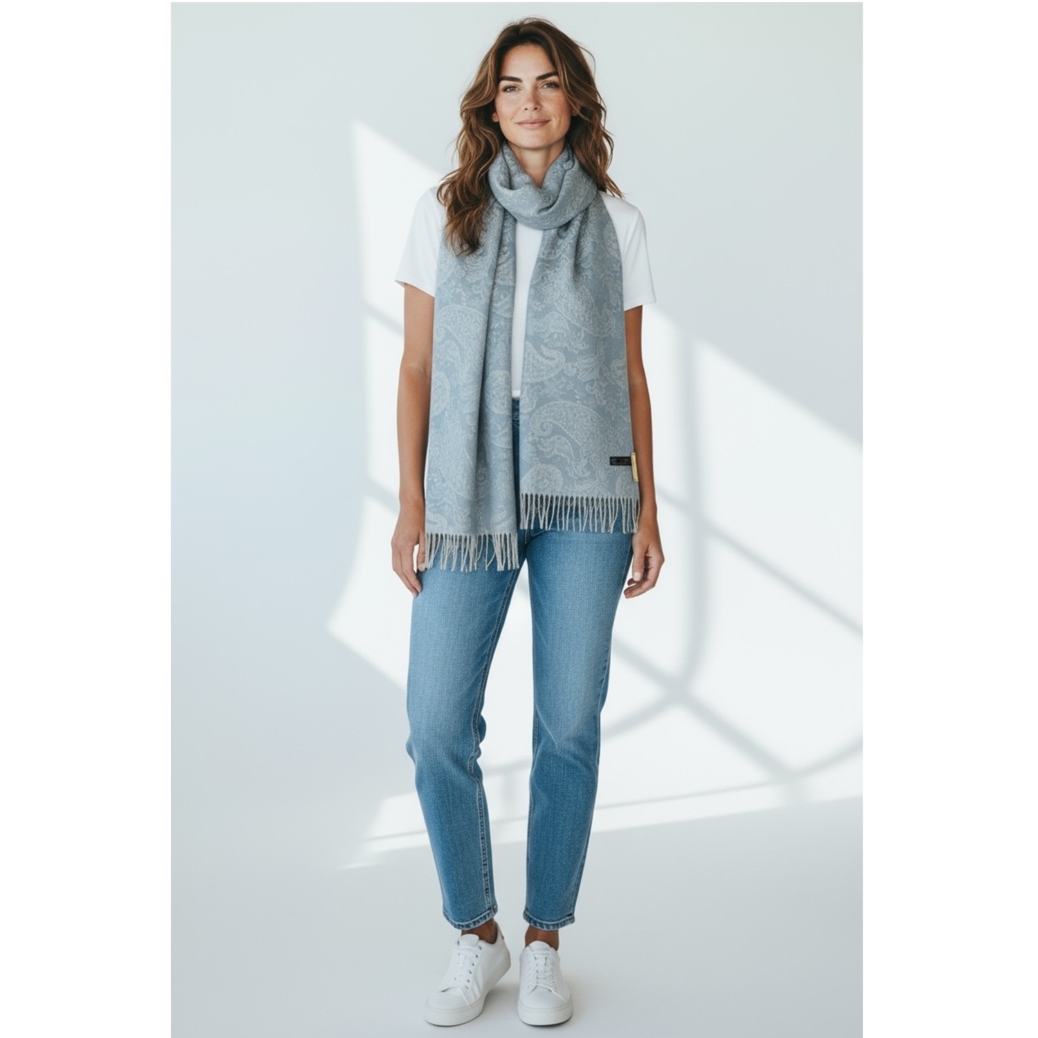 Baby Blue Boho Chic Paisley Cashmere Feel Shawl: NY23214-4
