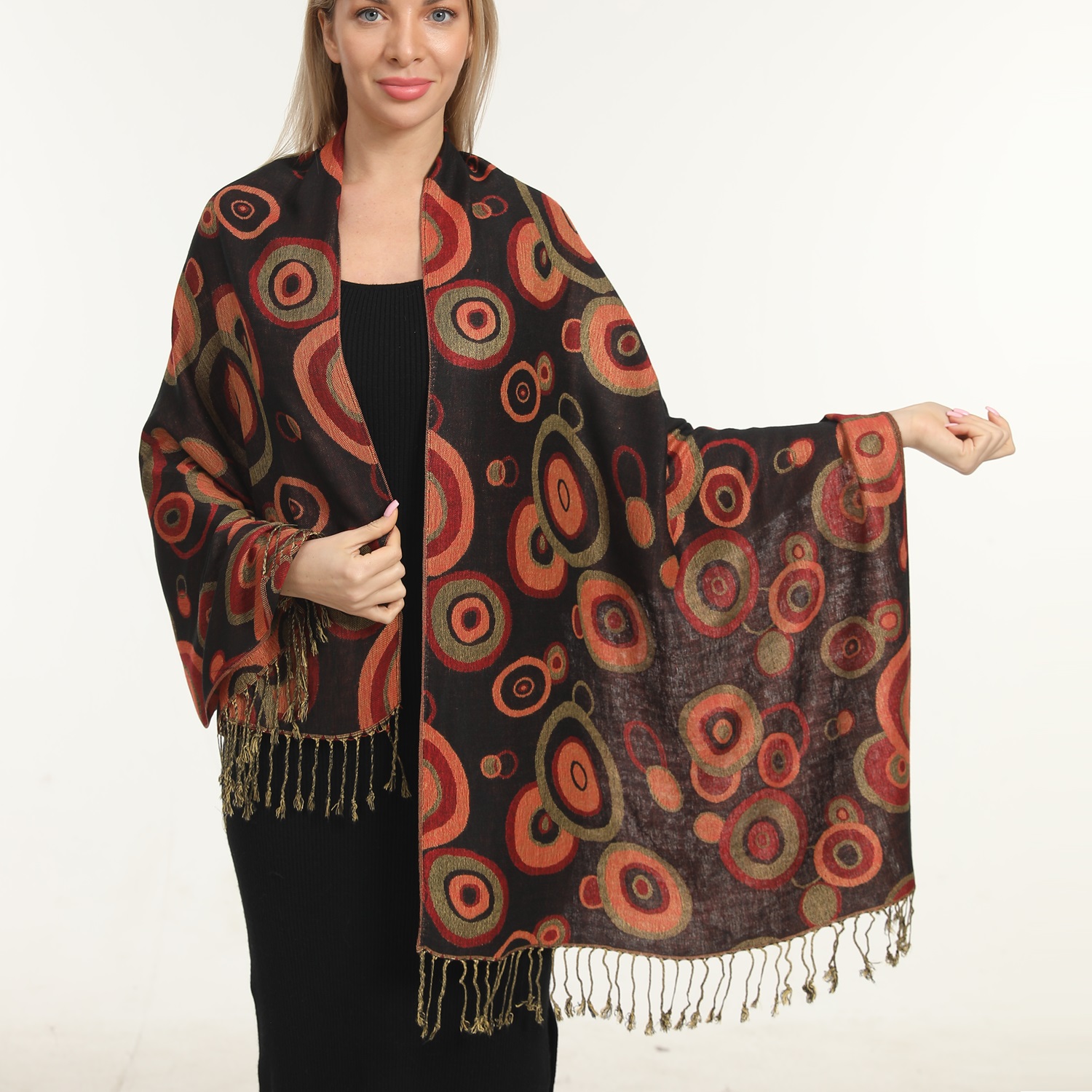 Multi Circle Pashmina NY2501 Red/Black