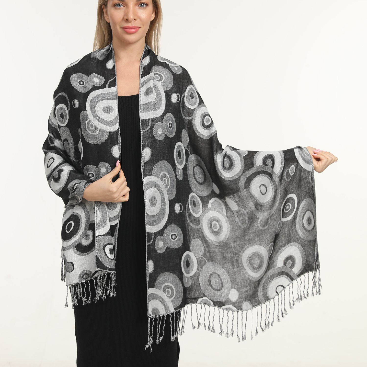 Multi Circle Pashmina NY2502 Black/White