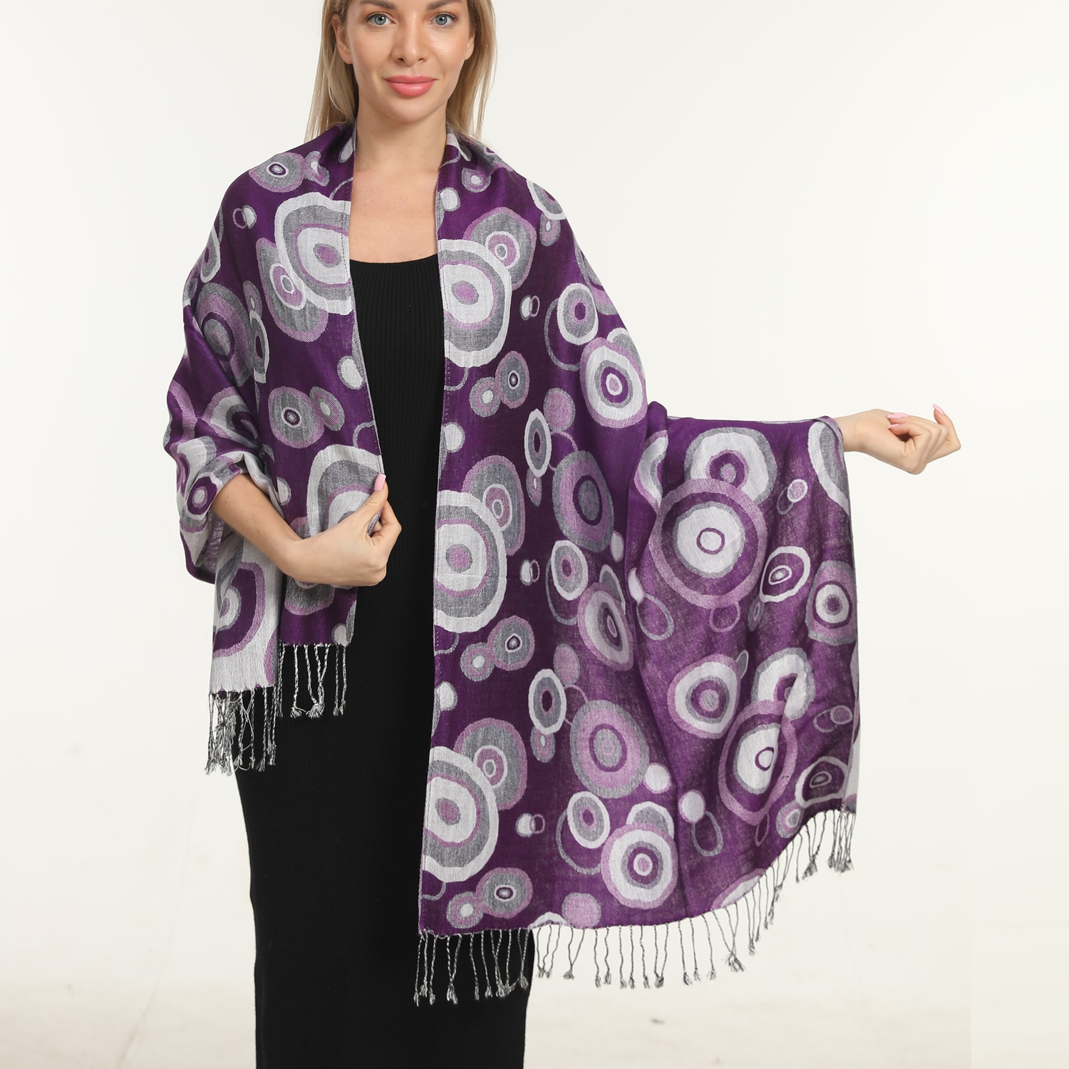 Multi Circle Pashmina NY2516 Purple/White