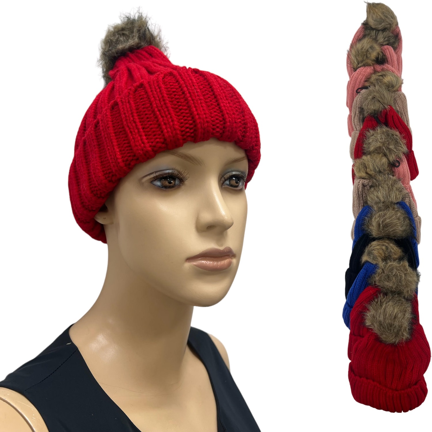 Cable Knit Pom-Pom Beanie NY6601 (5 COLORS 1 Doz)