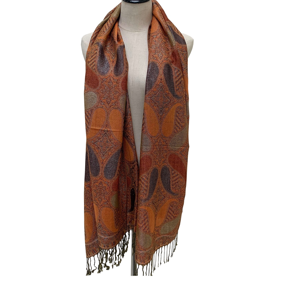 Metallic Paisley Pashmina B2-12 Orange