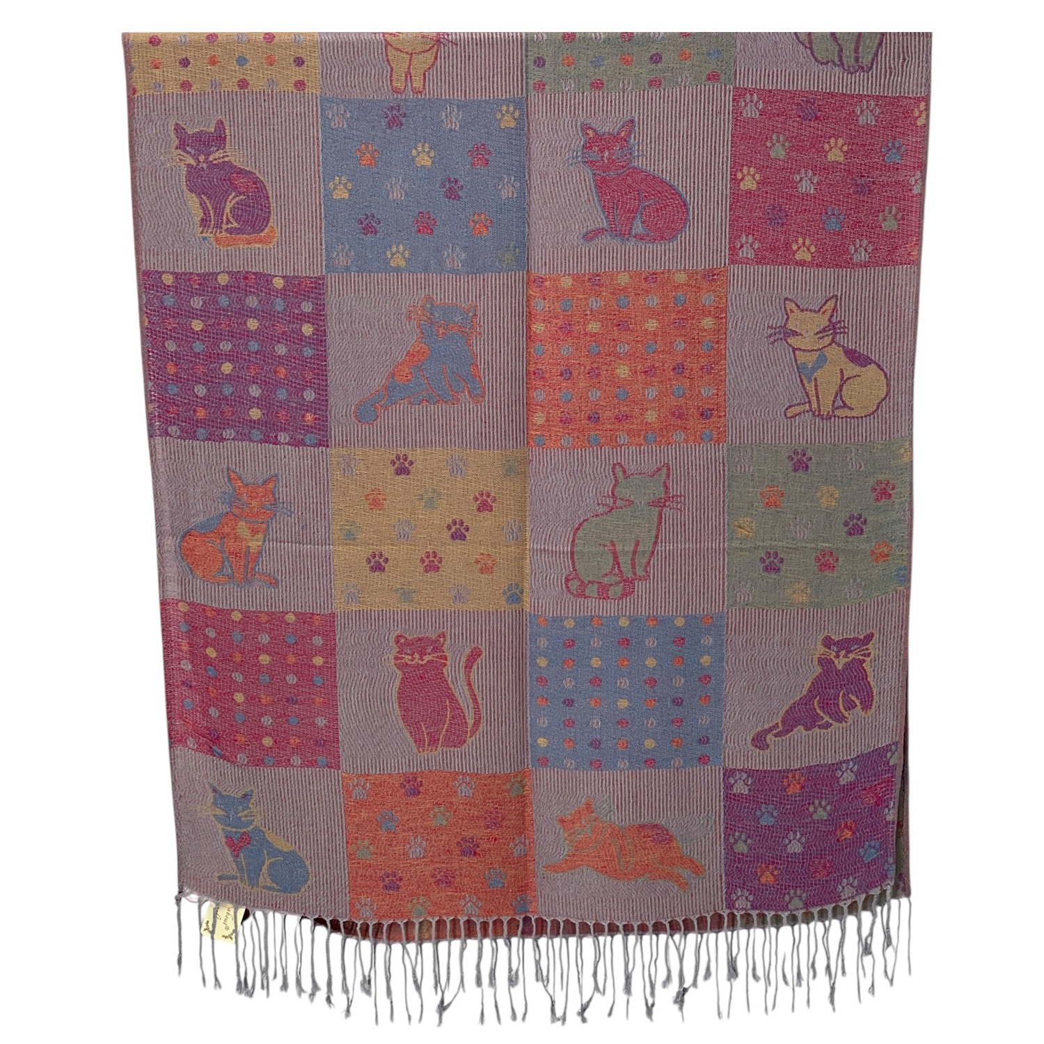 Cats and Paw Patchwork Design Pashmina NY23212 (12 Colors ,1Doz)