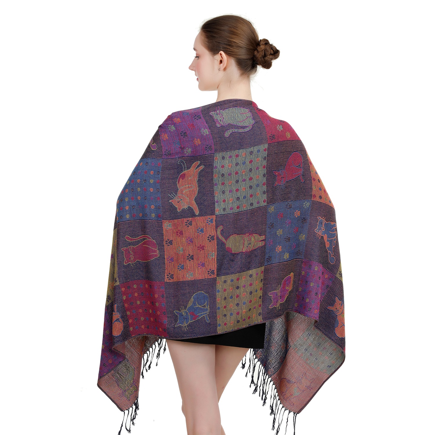 Cats and Paw Patchwork Design Pashmina NY23212 (12 Colors ,1Doz)