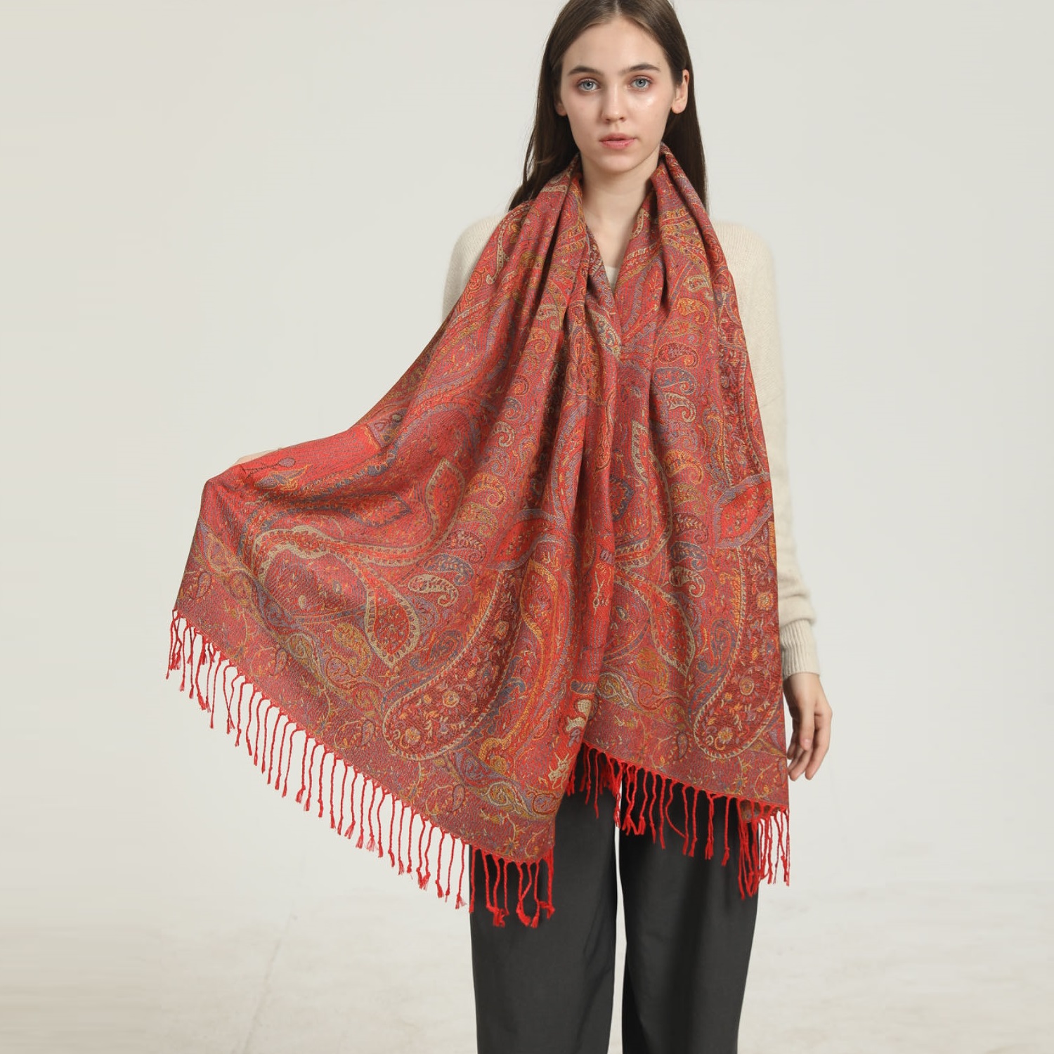 Elegant Paisley Pashmina 2410 Red