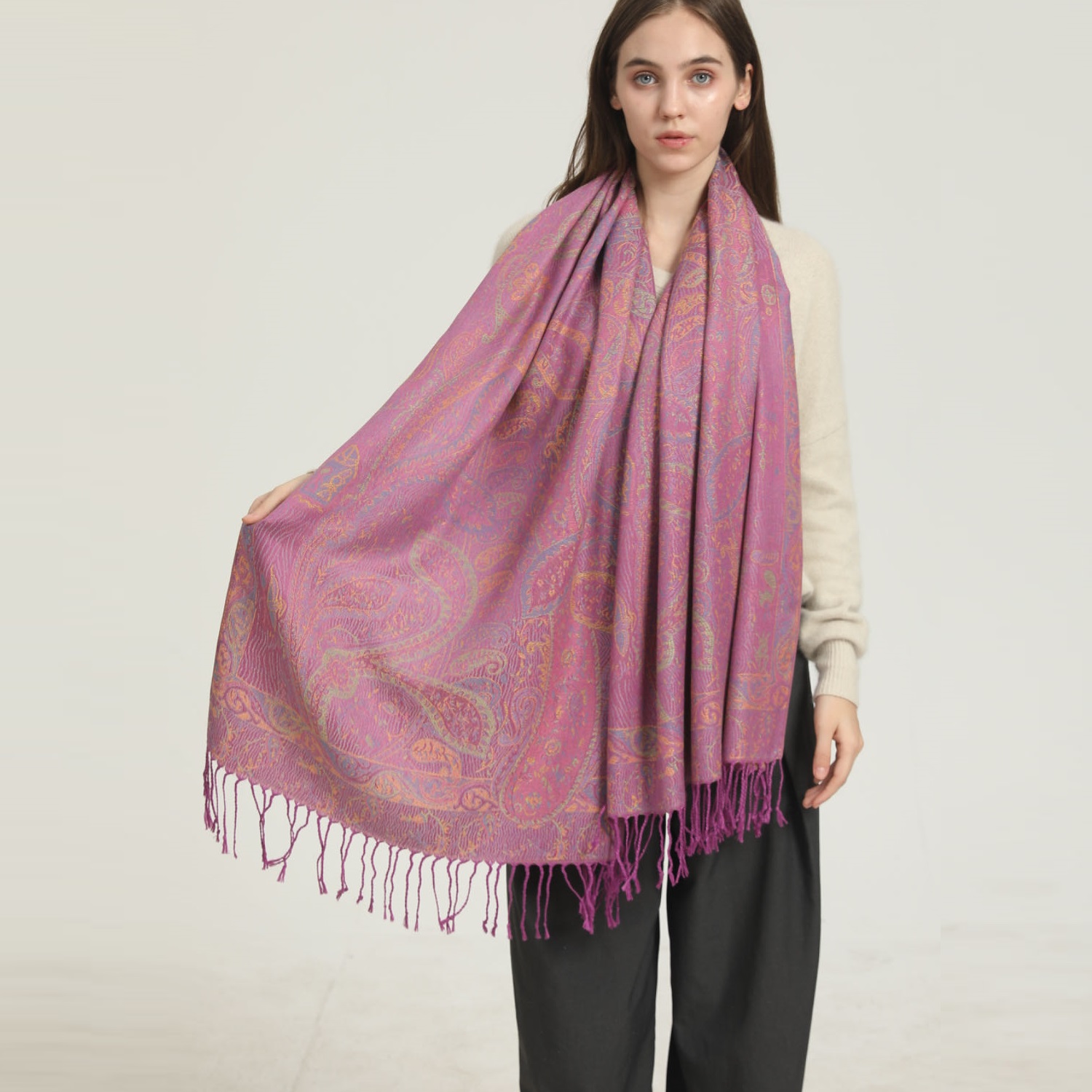 Elegant Paisley Pashmina 2411 Purple