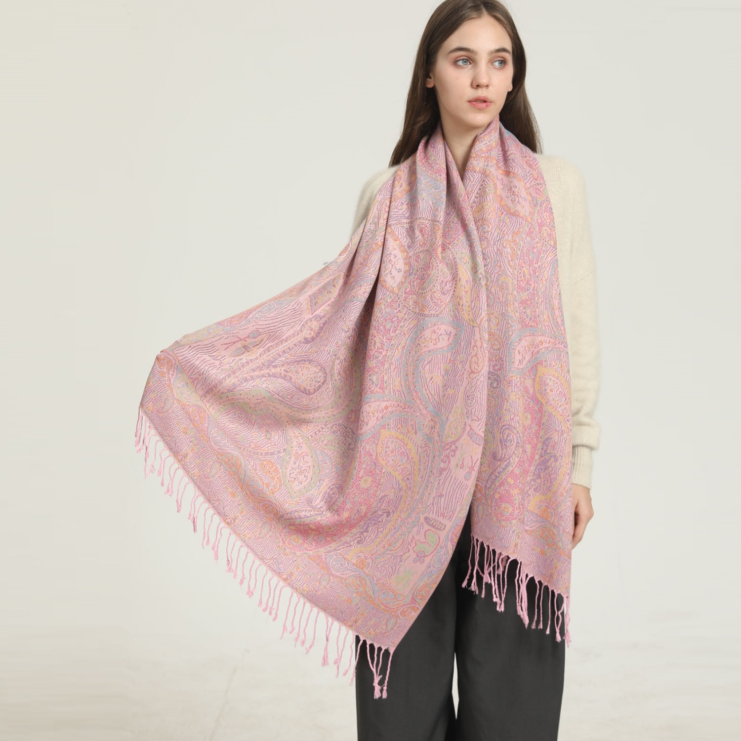 Elegant Paisley Pashmina 2412 Pink