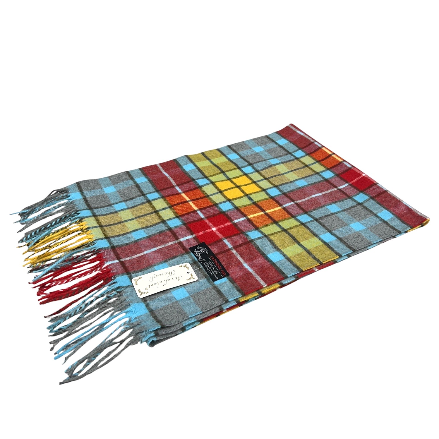 Cashmere Feel Checker Scarf SW-54 Blue/Red/Yellow